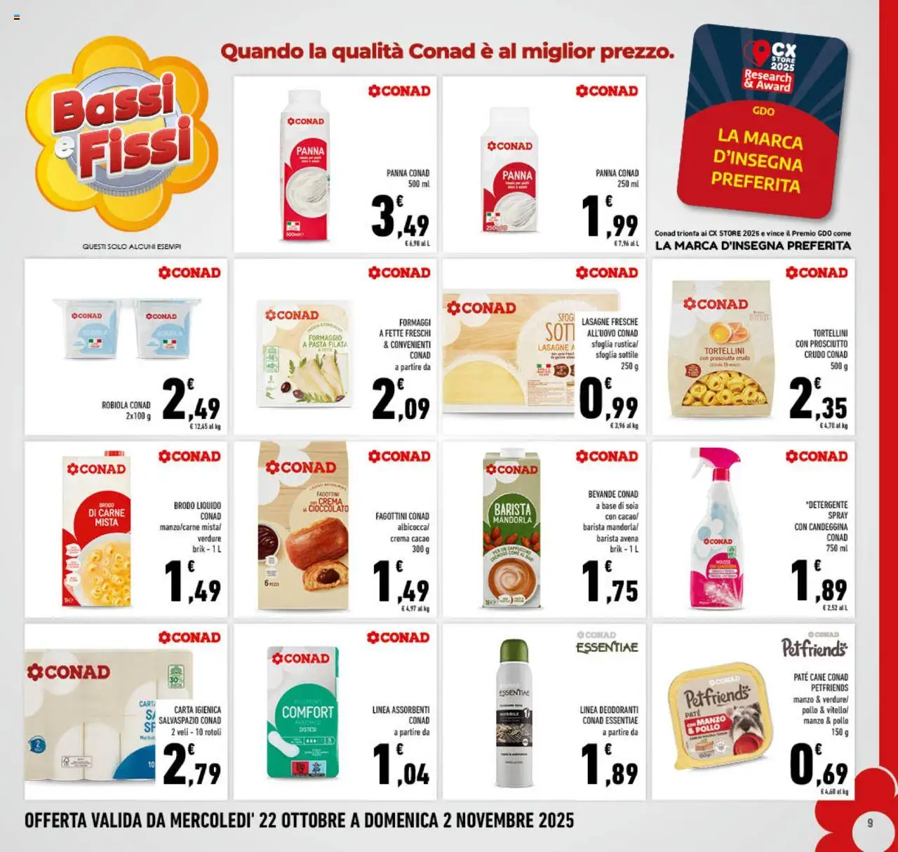 Volantino Conad del 22.10.2025 | Pagina: 9 | Prodotti: Prosciutto Crudo, Paté, Carta igienica, Manzo