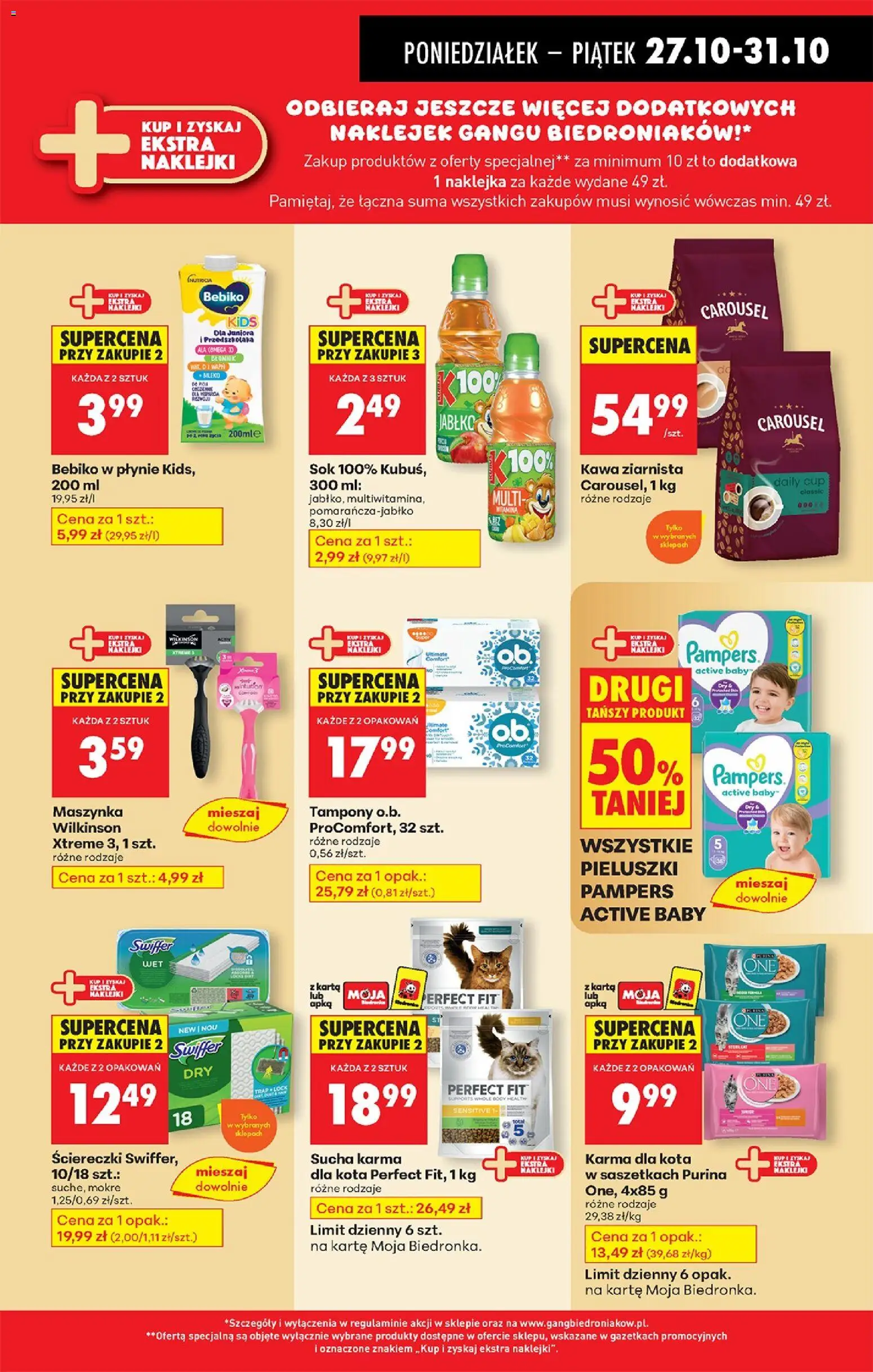 Biedronka gazetka od 27.10.2025 | Strona: 41 | Produkty: Kawa ziarnista, Naklejki, Karma dla kota, Sok