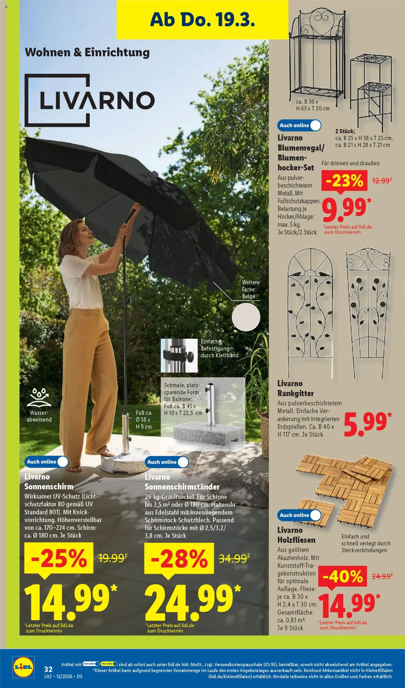 Lidl Prospekt Grimma – gültig ab 16.03.2026 | Seite: 52 | Produkte: Blumen, Wasser, Sonnenschirm