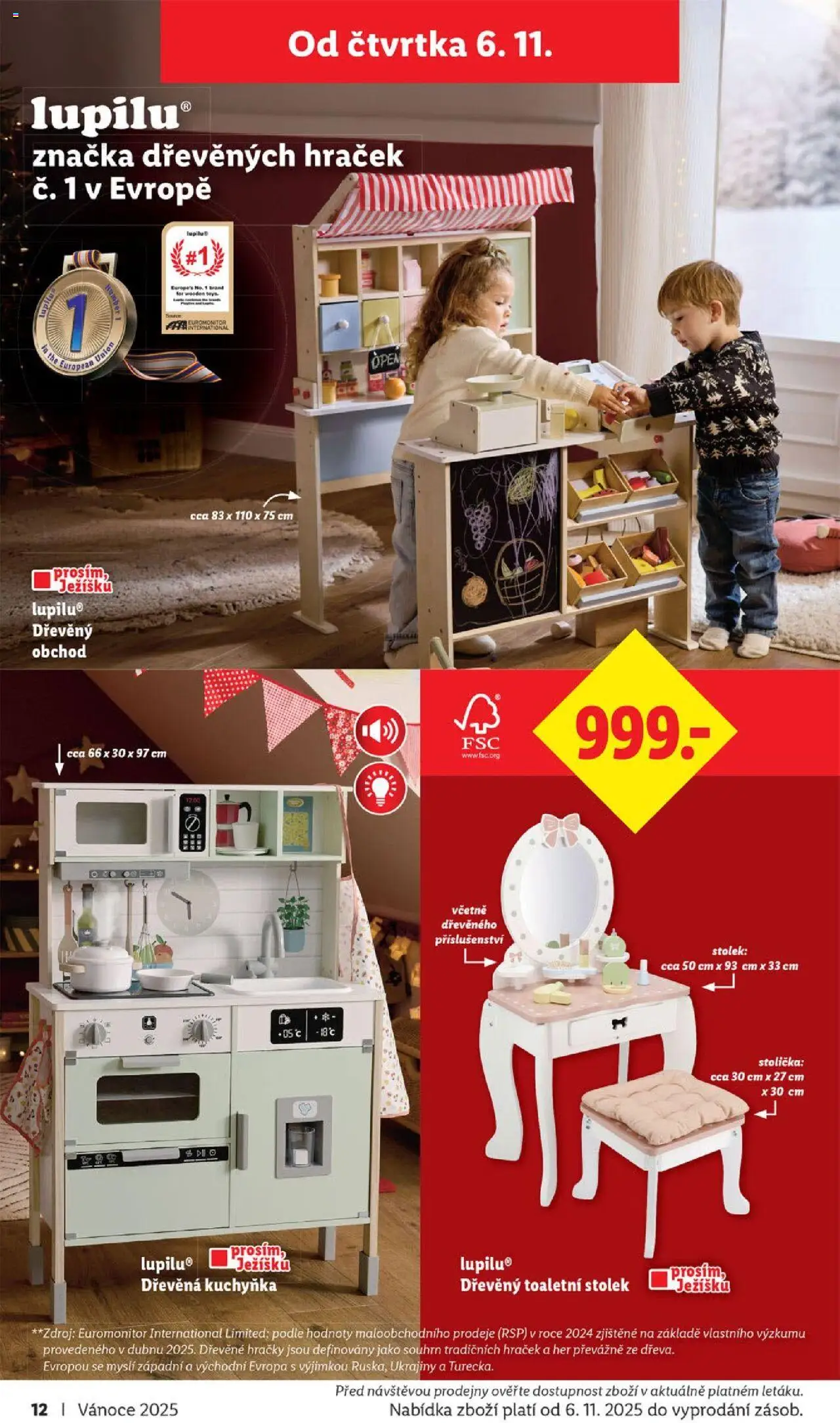 Lidl leták - Veselé Vánoce od 20.10.2025 | Strana: 12 | Produkty: Kuchyňka, Toaletní stolek, Dřevěný toaletní stolek, Stolek