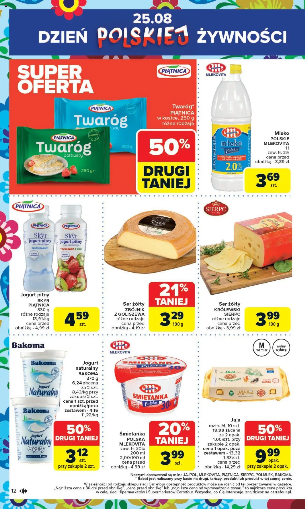 Carrefour Gazetka od 25.08.2025 | Strona: 12 | Produkty: Jogurt, Twaróg, Jaja, Skyr