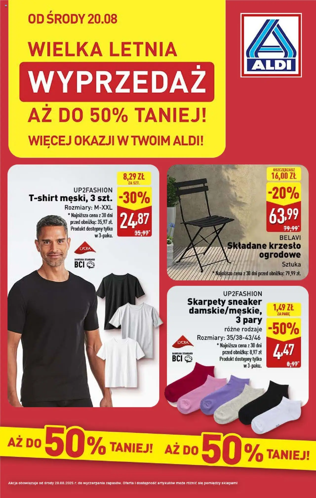 Aldi Gazetka - Wyprzedaż od 20.08.2025 | Strona: 1 | Produkty: Skarpety, Krzesło