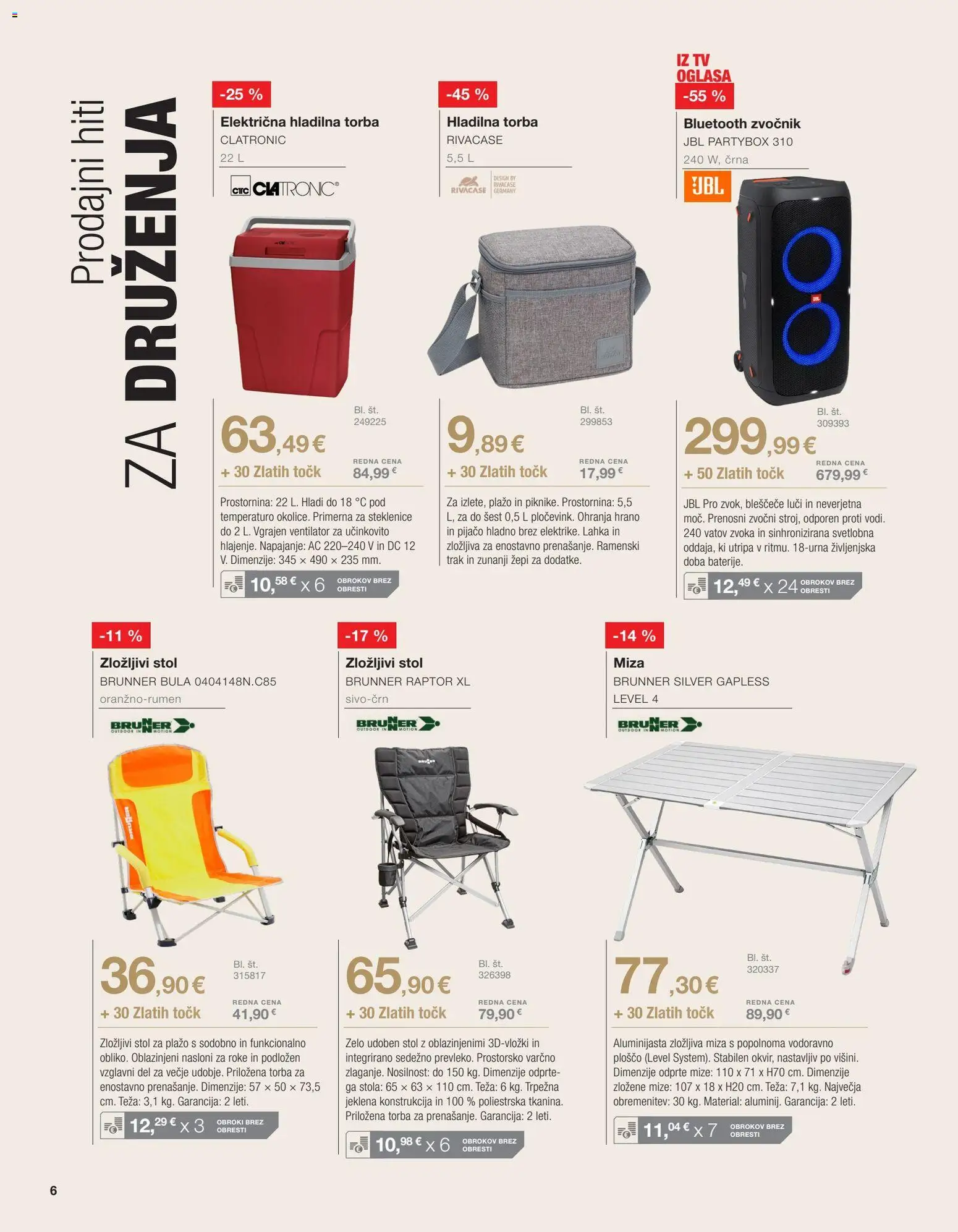 Novi Petrol katalog ponudbe – veljaven od 01.04.2026 | Stran: 6 | Izdelki: Hladilna torba, Ventilator, Miza, Stol