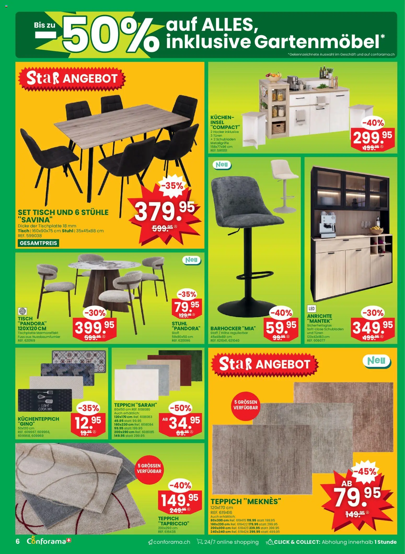 Conforama aktionen Primavera – gültig ab 01.04.2026 | Seite: 6 | Produkte: Tisch, Stuhl, Küchenteppich, Barhocker