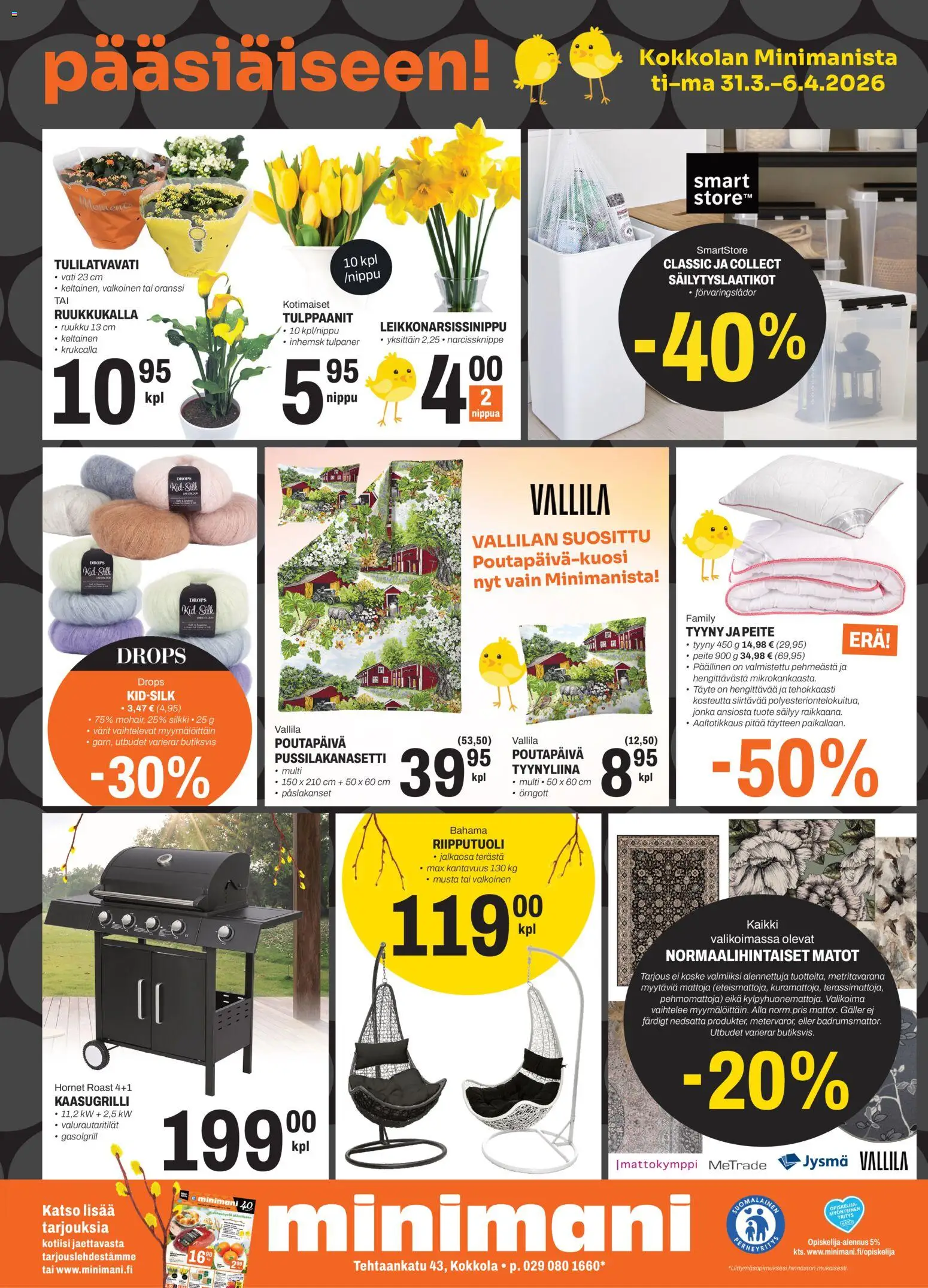Minimani - Minimani Kokkola – voimassa 31.03.2026 alkaen | Sivu: 2 | Tuotteet: Pussilakanasetti, Matot, Kaasugrilli, Tyyny