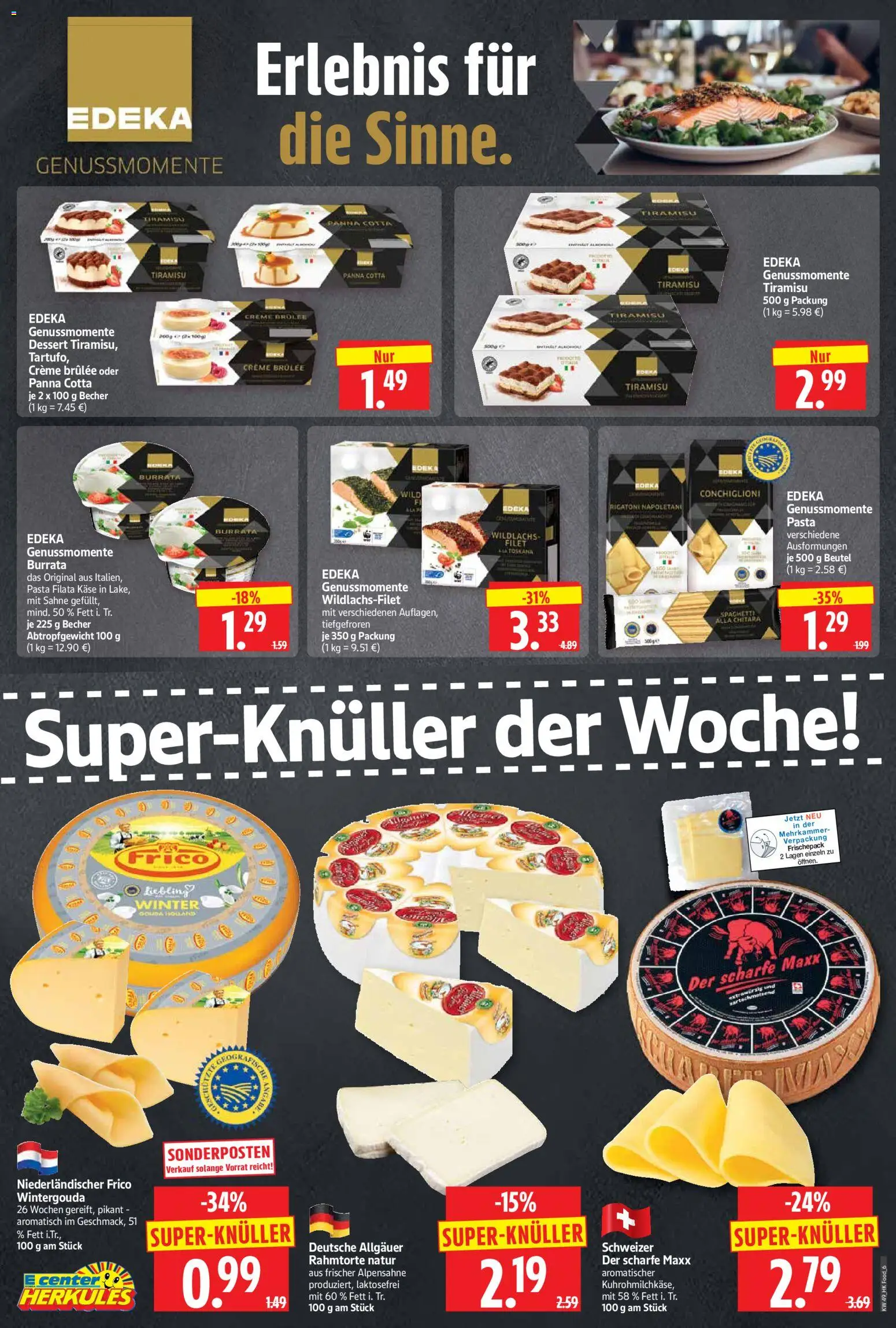 HERKULES Prospekt 	 – gültig ab 01.12.2025 | Seite: 6 | Produkte: Käse, Creme brulee, Pasta, Sahne