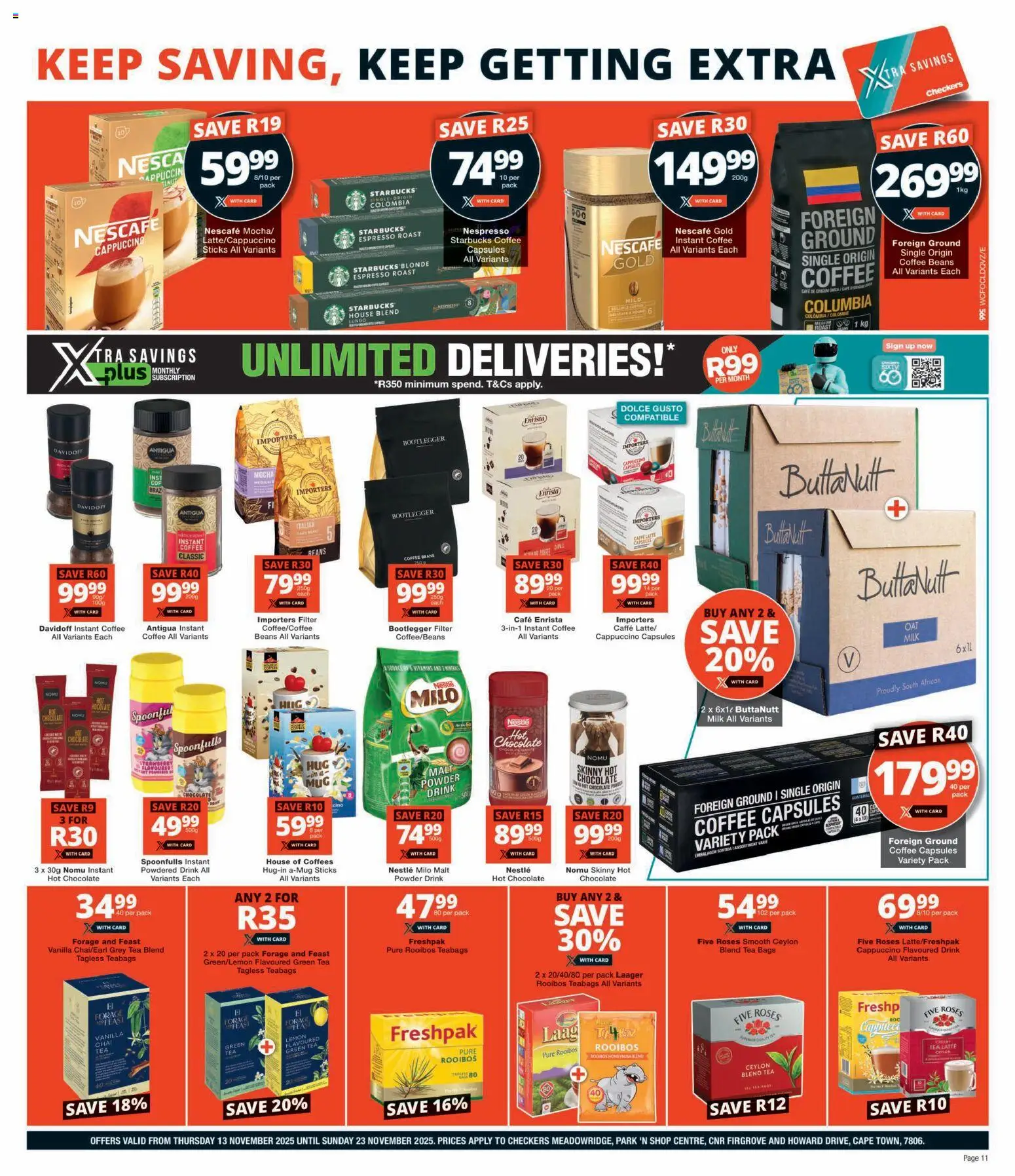 New Checkers catalogue – valid from 13.11.2025 | Page: 11 | Products: Beans, Hot chocolate, Milk, Estuche organizador de viaje