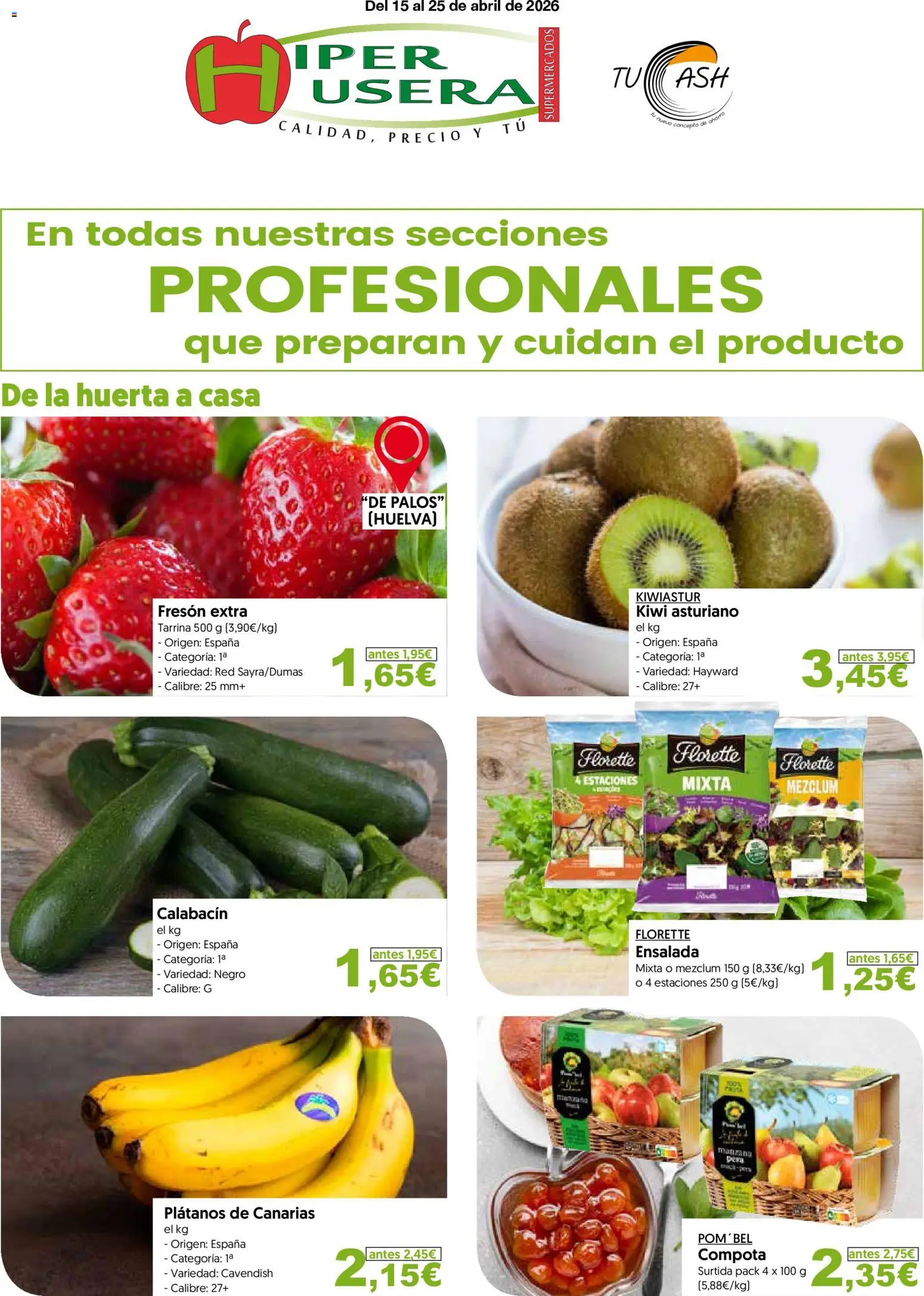 Hiper Usera folleto │ válido desde el 15.04.2026 | Página: 1 | Productos: Calabacín, Kiwi, Manzana, Ensalada