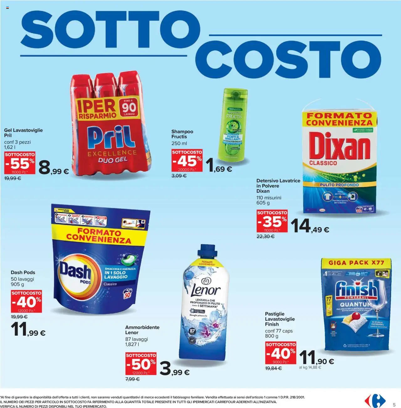 Volantino Carrefour del 05.09.2025 | Pagina: 5 | Prodotti: Shampoo, Ammorbidente, Lavastoviglie, Lenzuola