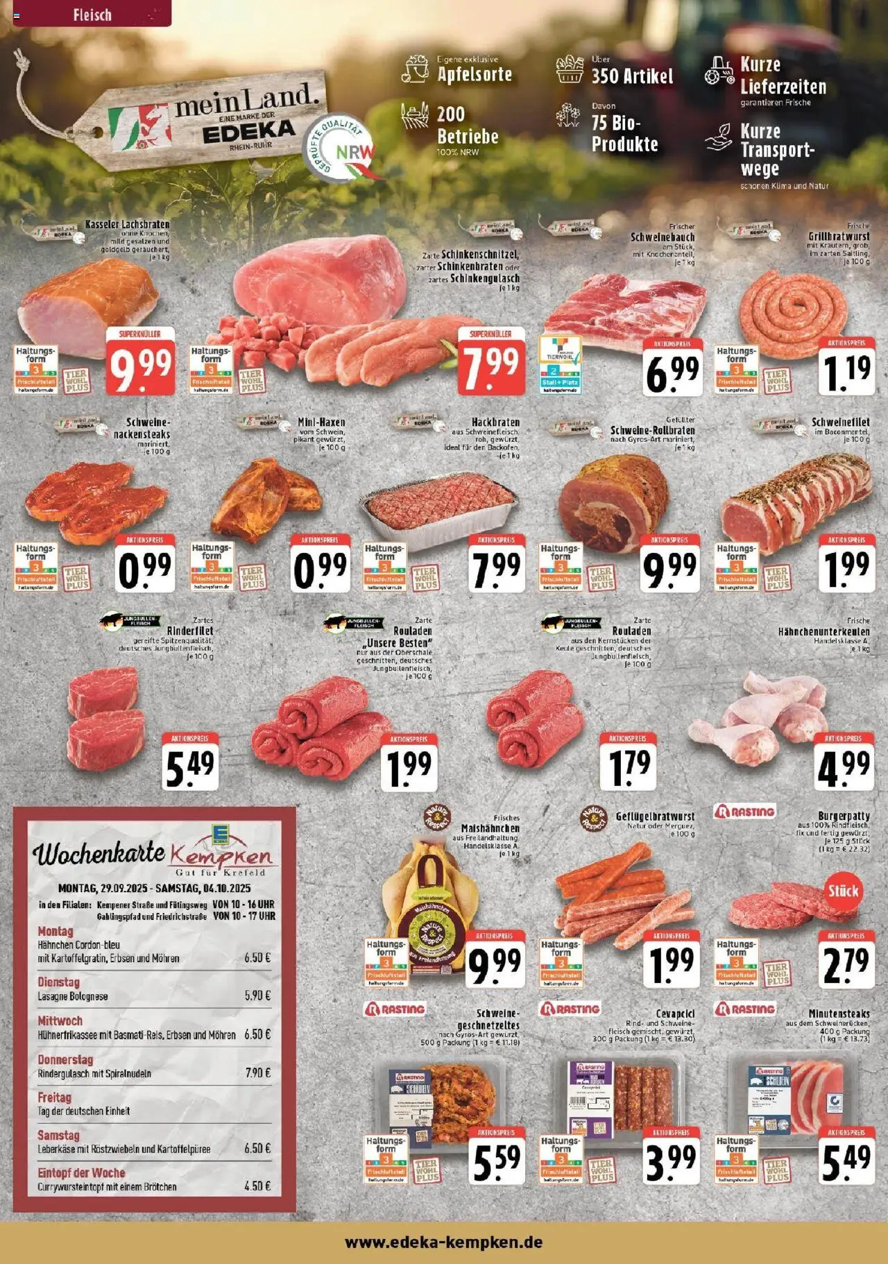 Edeka prospekt Krefeld - Traar	 – gültig ab 28.09.2025 | Seite: 2 | Produkte: Rindergulasch, Hahnchen, Schweinebauch, Fleisch