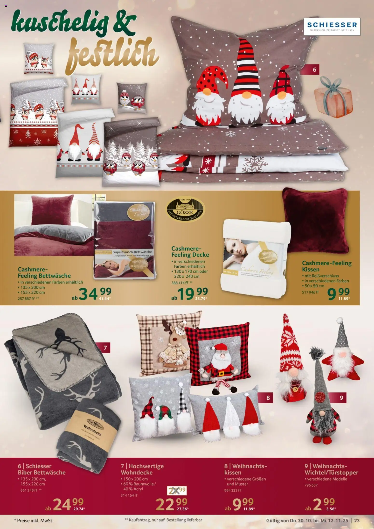 Selgros Weihnachtsdekoration – gültig ab 30.10.2025 | Seite: 23 | Produkte: Kissen, Decke, Bettwäsche