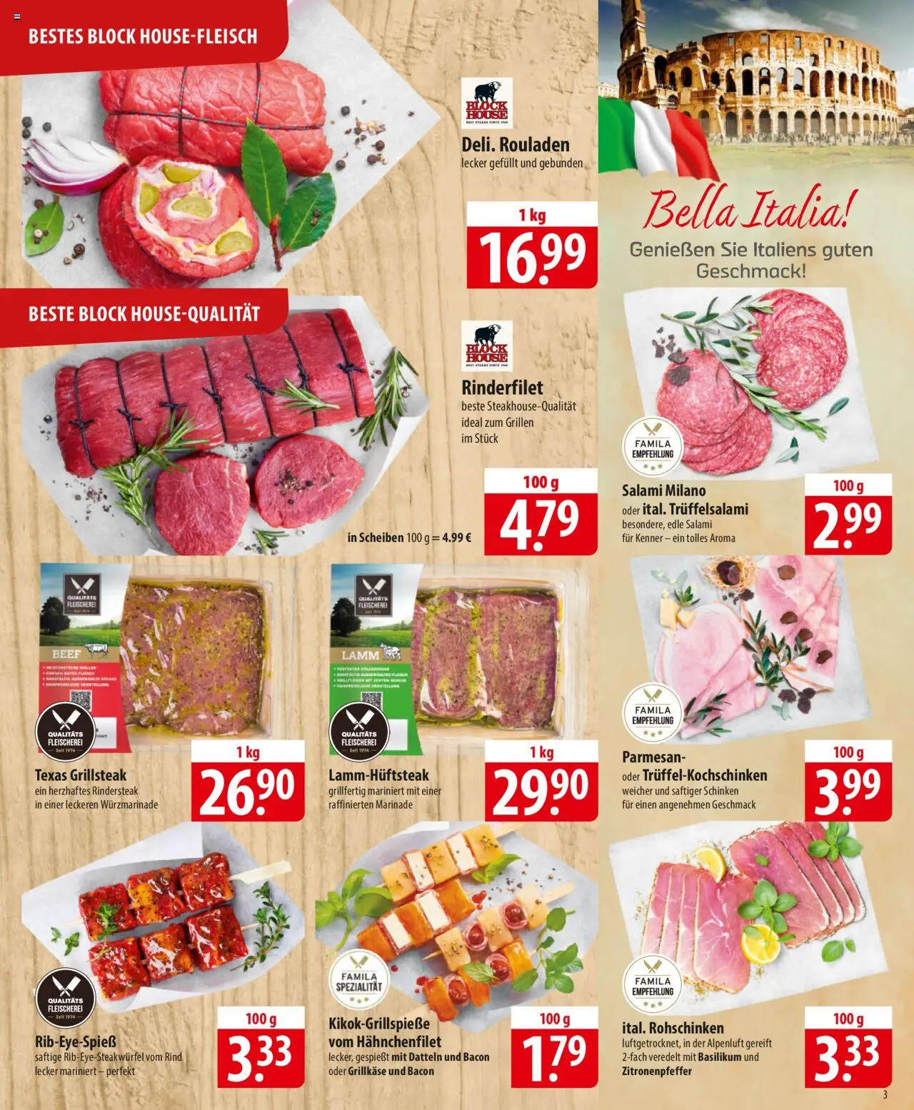 Famila Prospekt 	 - gültig ab dem 23.06.2025 | Seite: 3 | Produkte: Rinderfilet, Salami, Schinken, Steak