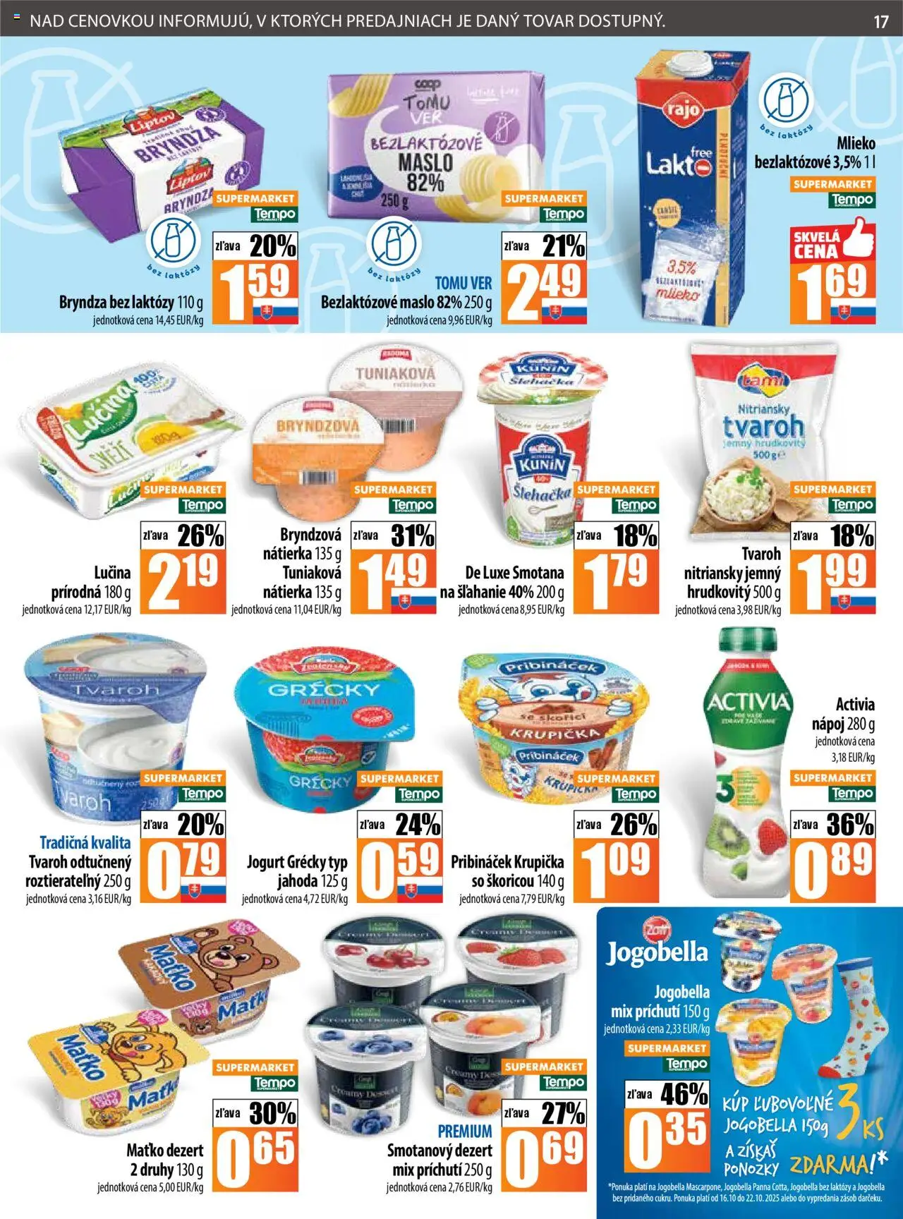 Nové COOP Jednota akcie – leták je platný od 16.10.2025 | Strana: 17 | Produkty: Smotana, Bryndza, Ponožky, Tvaroh