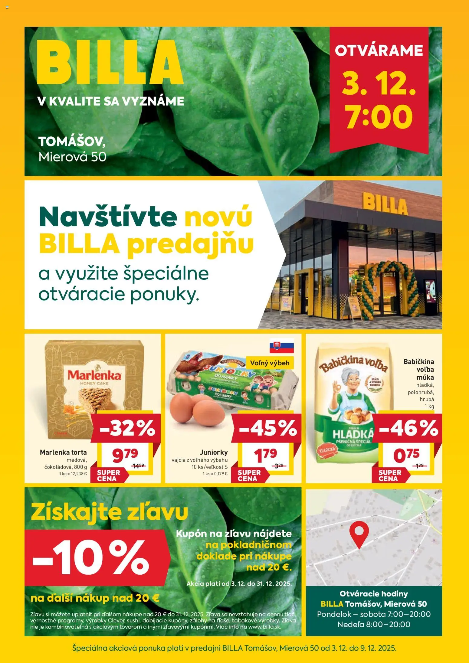 Nové Billa akcie – leták je platný od 03.12.2025 | Strana: 1 | Produkty: Hodiny, Torta, Múka
