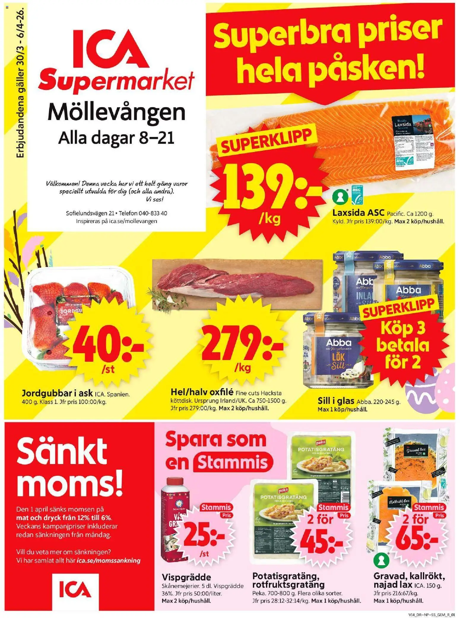 ICA Supermarket reklamblad aktuell från 30.03.2026 | Sida: 1 | Produkter: Galler, Sill, Jordgubbar, Vispgrädde