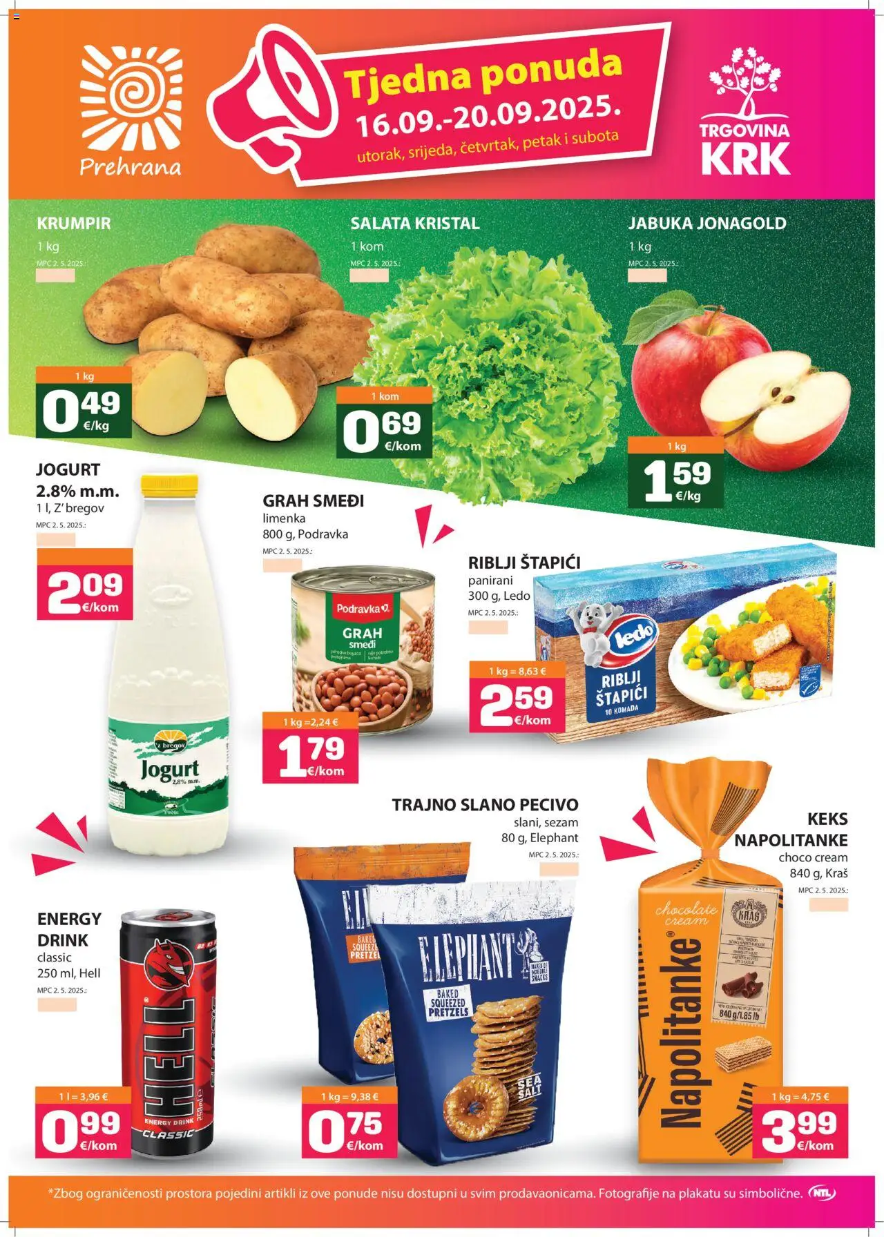 Trgovina Krk katalog | vrijedi od 16.09.2025 | Stranica: 1 | Proizvodi: Riblji štapići, Jogurt, Keks, Napolitanke