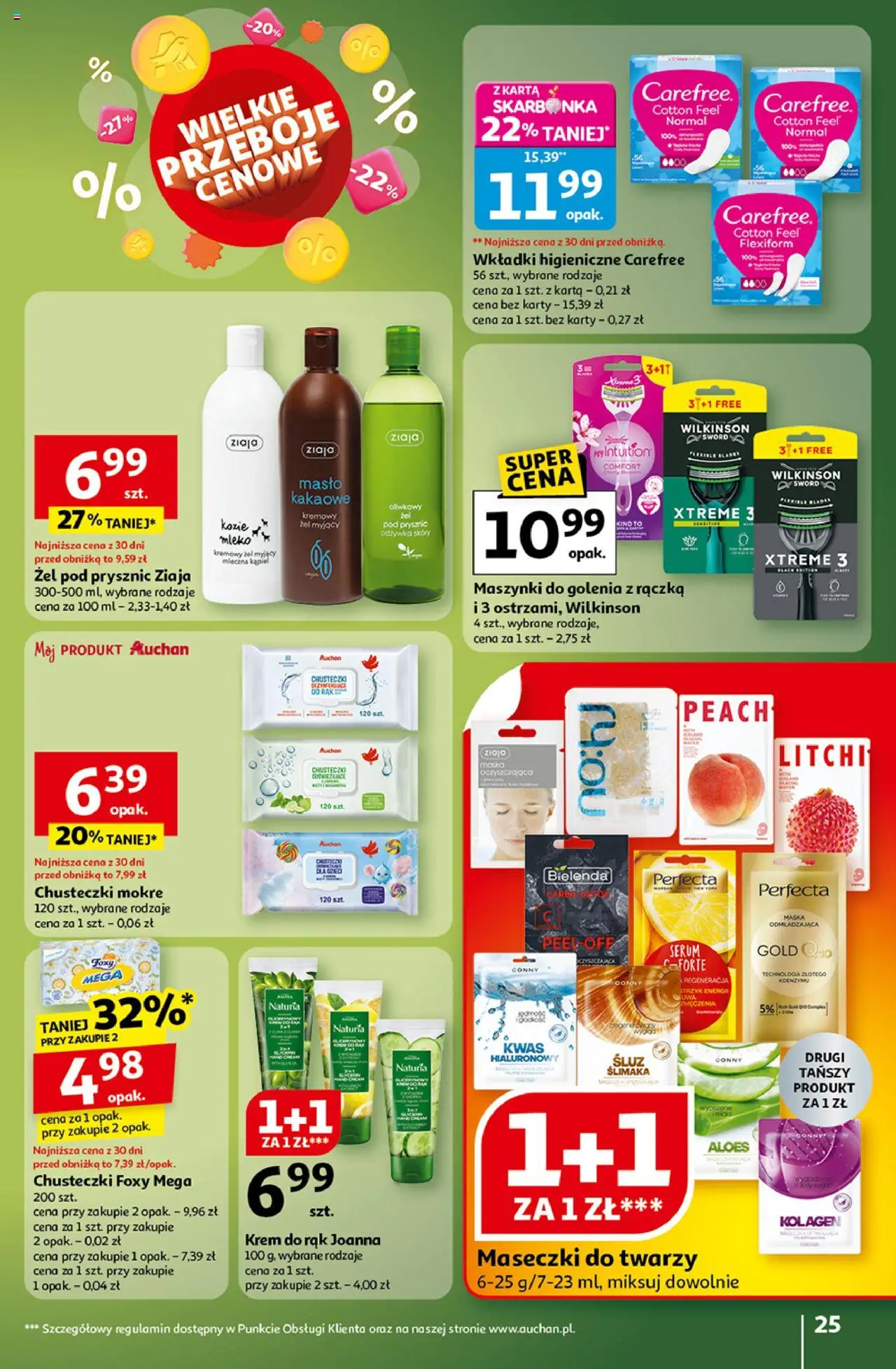 Auchan Gazetka - Wielkie przeboje cenowe Hipermarket od 16.10.2025 | Strona: 25 | Produkty: Maseczki do twarzy, Wkładki higieniczne, Mleko, Maska