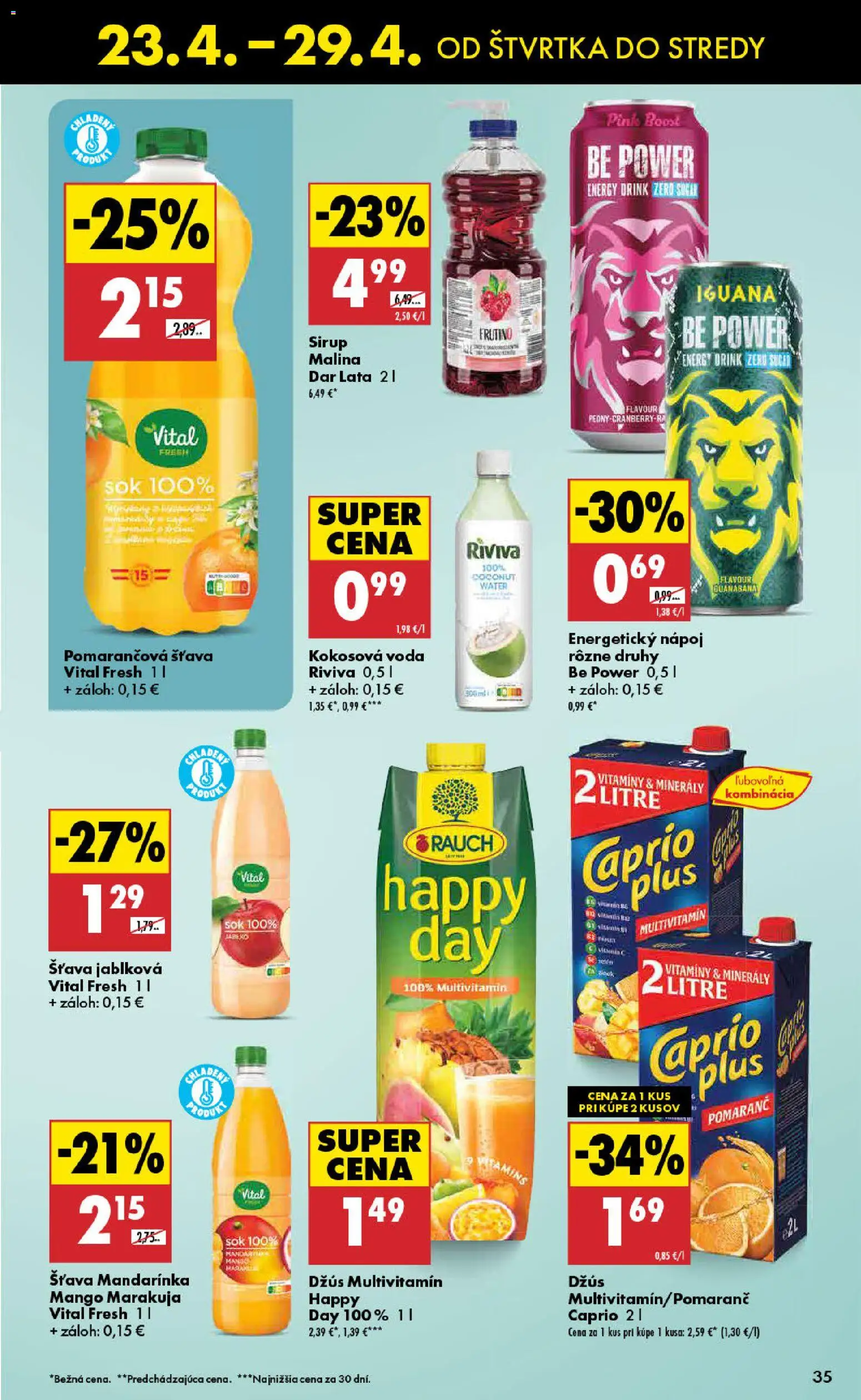 Nové Biedronka akcie – leták je platný od 23.04.2026 | Strana: 35 | Produkty: Džús, Voda, Mango, Energetický nápoj