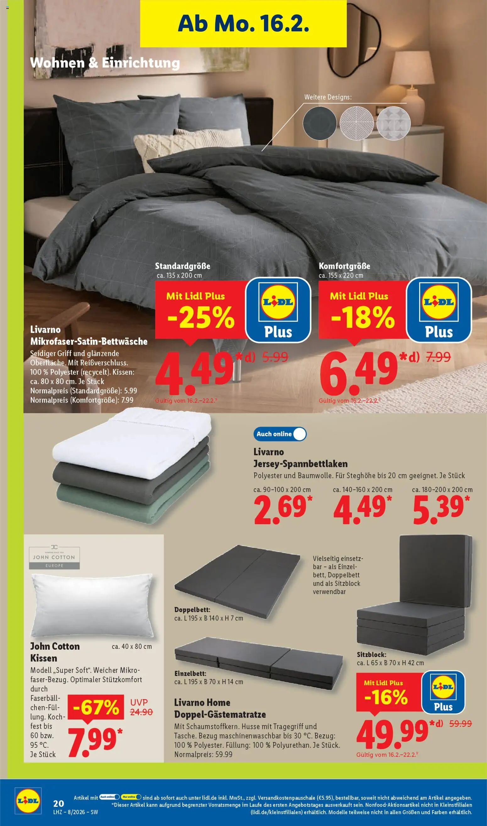 Lidl Prospekt Korntal-Münchingen – gültig ab 16.02.2026 | Seite: 38 | Produkte: Kissen, Einzelbett, Doppelbett
