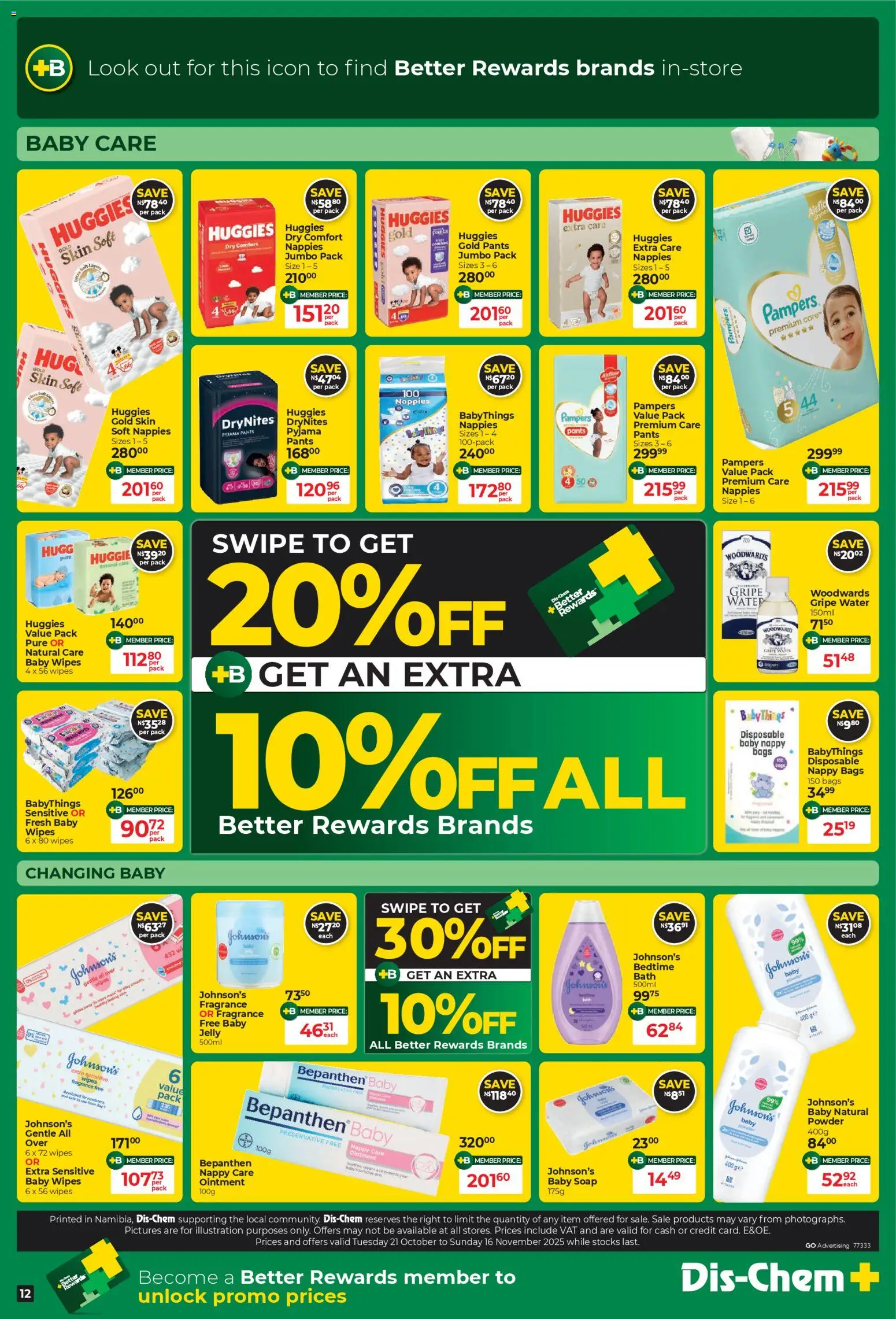 New Dis-Chem catalogue – valid from 21.10.2025 | Page: 12 | Products: Pants, Powder, Water, Peach