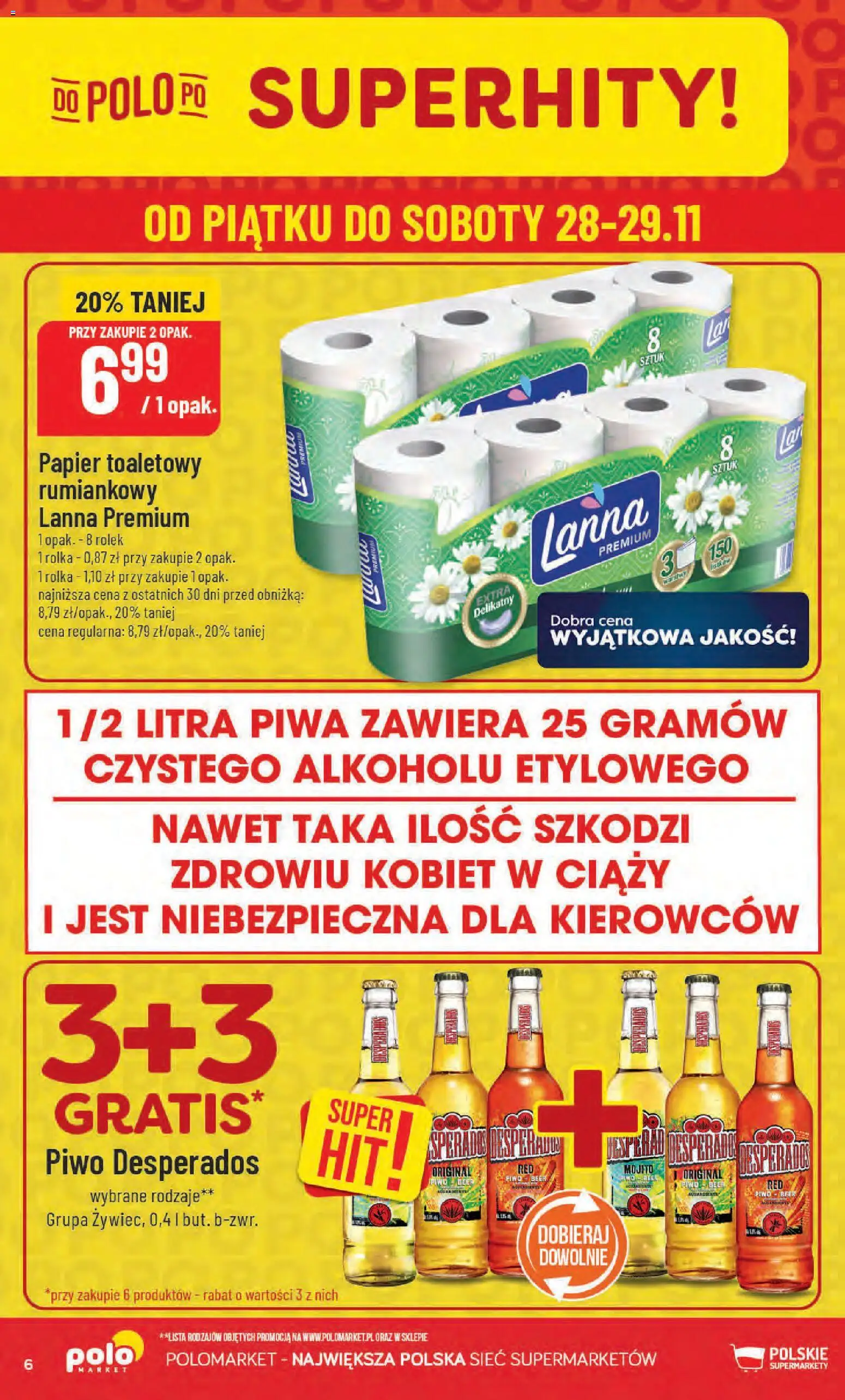 POLOmarket Black Friday od 26.11.2025 | Strona: 6 | Produkty: Papier toaletowy, Piwo Desperados, Piwo