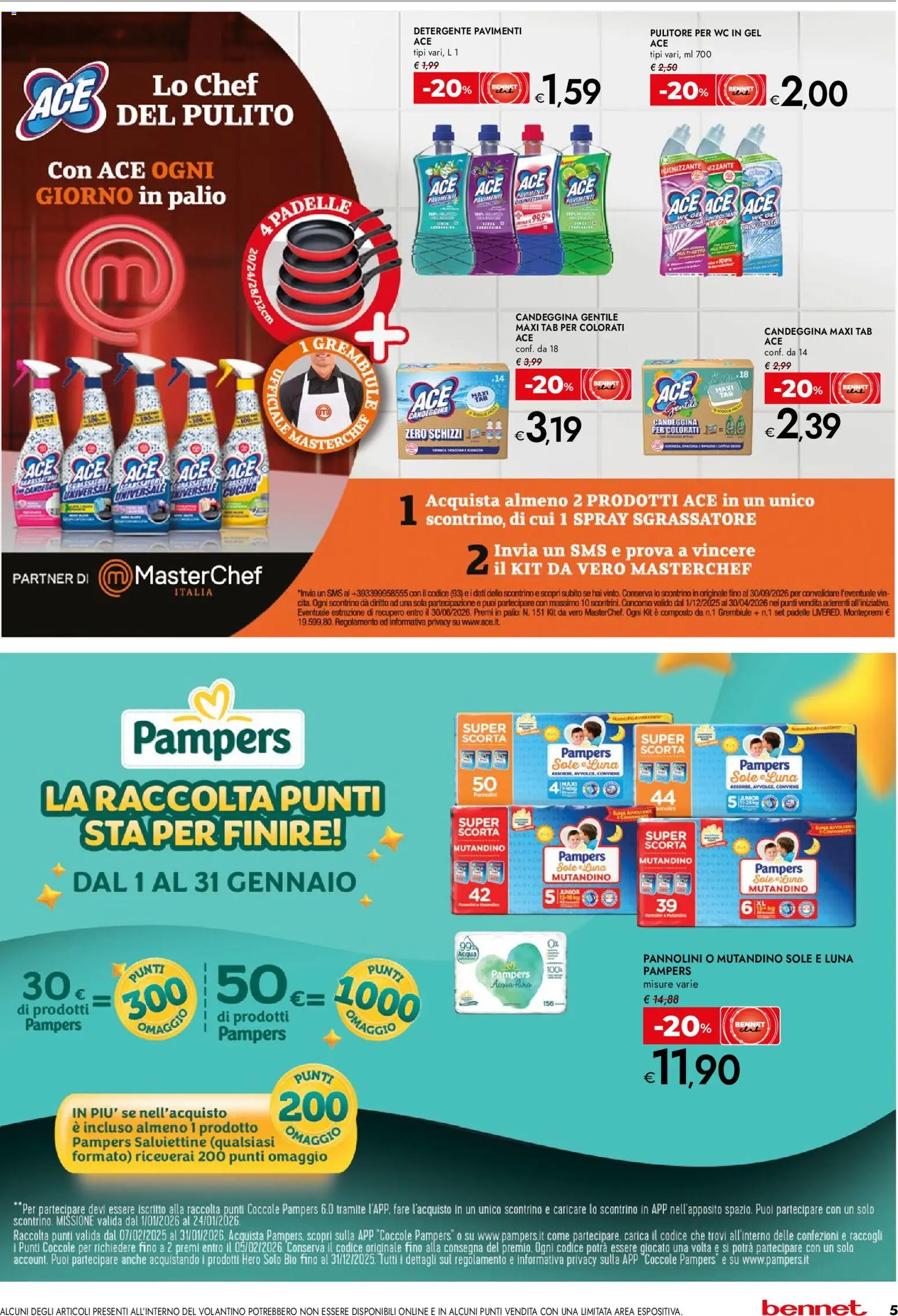 Volantino bennet del 08.01.2026 | Pagina: 5 | Prodotti: Detergente, Candeggina, Grembiule, WC