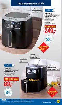 Pogląd oferty "SILVERCREST Frytkownica beztłuszczowa Air Fryer Smart z Wi-Fi, 2150 W, 6,7 L, Frytkownica beztłuszczowa Air Fryer Smart z Wi-Fi, 2150 W, 6,7 L, regulacja temperatury w zakresie 60-200°C, 6 programów, dł. przewodu: ok. 120 cm" - ważna od 27.04.2026 | Strona: 17 | Produkty: Frytkownica, Frytkownica beztłuszczowa, Kosz