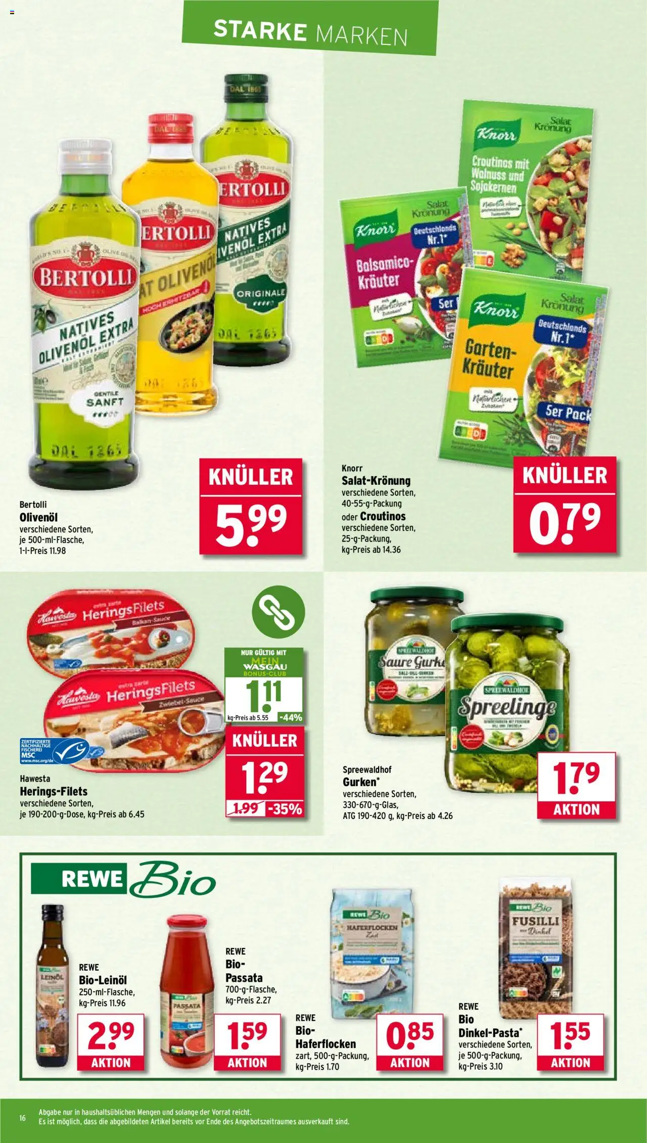 Wasgau Prospekt 	 - gültig ab dem 21.07.2025 | Seite: 16 | Produkte: Balsamico, Olivenol, Knorr, Salat