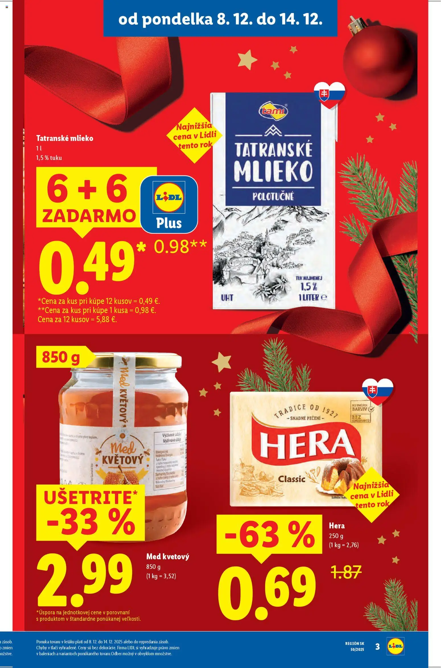 Nové Lidl akcie – leták je platný od 08.12.2025 | Strana: 5 | Produkty: Mlieko, Med, Hera