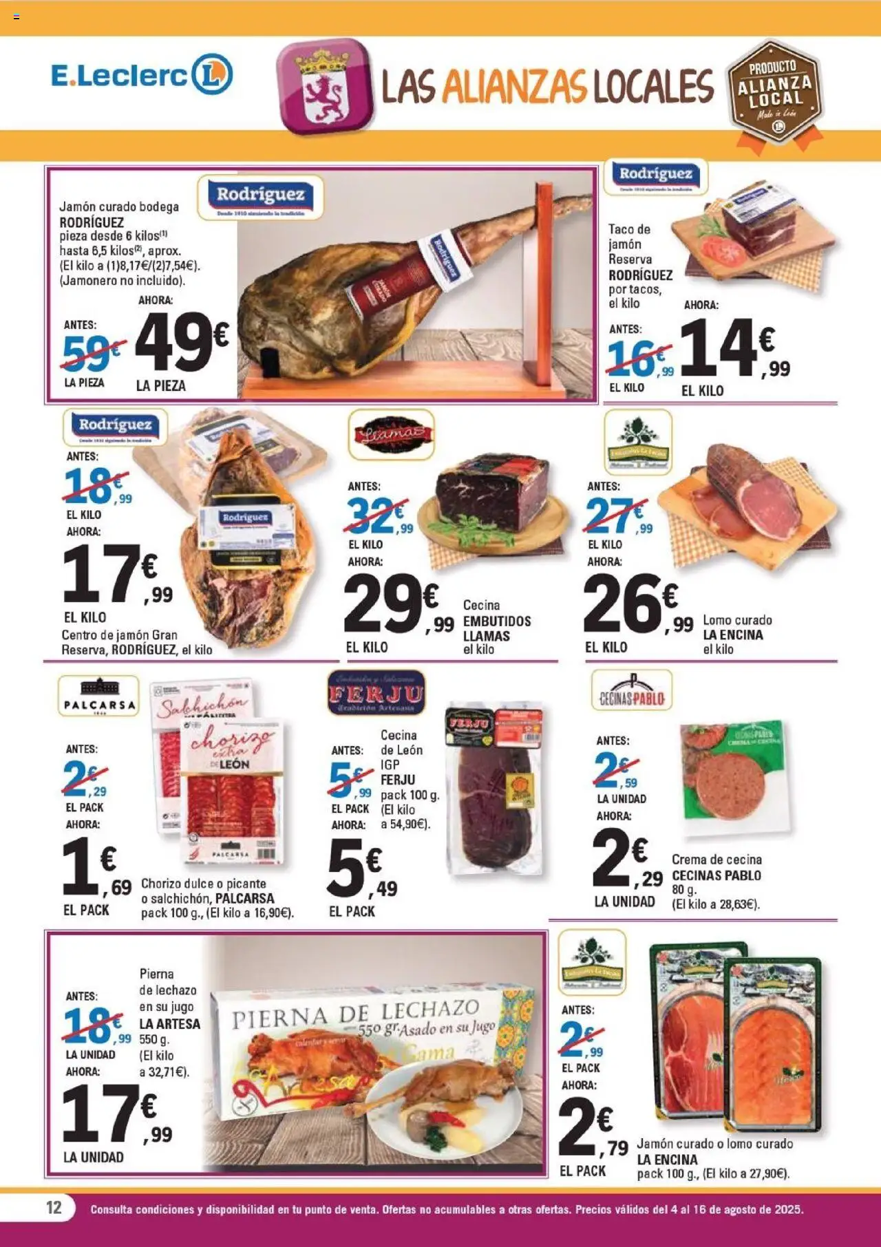 E.Leclerc folleto │ válido desde el 04.08.2025 | Página: 12 | Productos: Jamón, Jugo, Crema, Νυχτικό