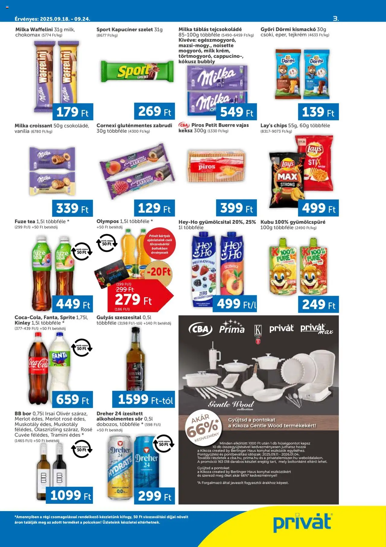 PRIVÁT akciós ujság - amely érvényes a következő dátumtól: 18.09.2025 | Oldal: 3 | Termékek: Croissant, Kokusz, Sör, Keksz