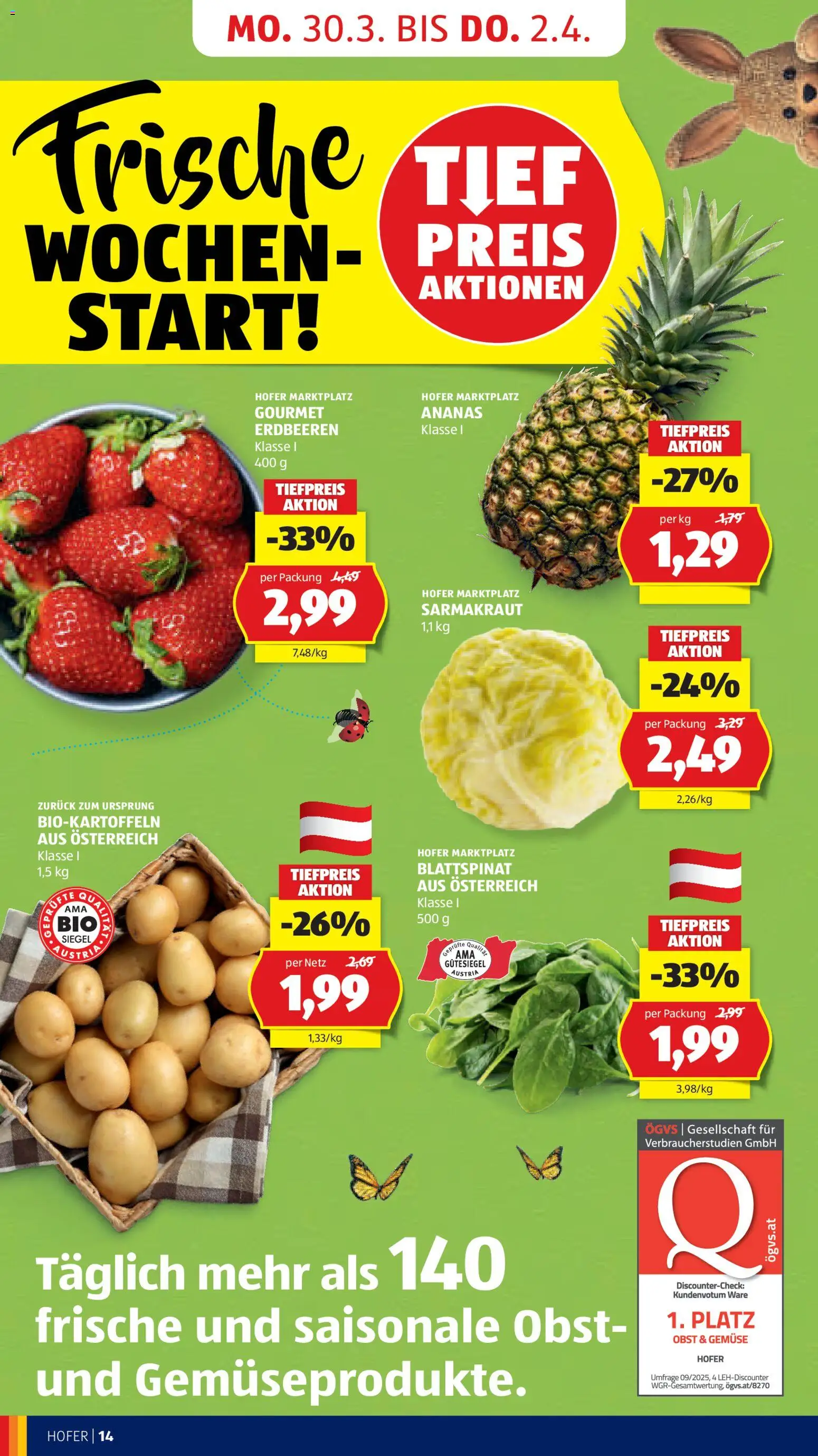 Hofer Flugblatt gültig ab 27.03.2026 | Seite: 18 | Produkte: Erdbeeren, Gemüse, Obst, Ananas