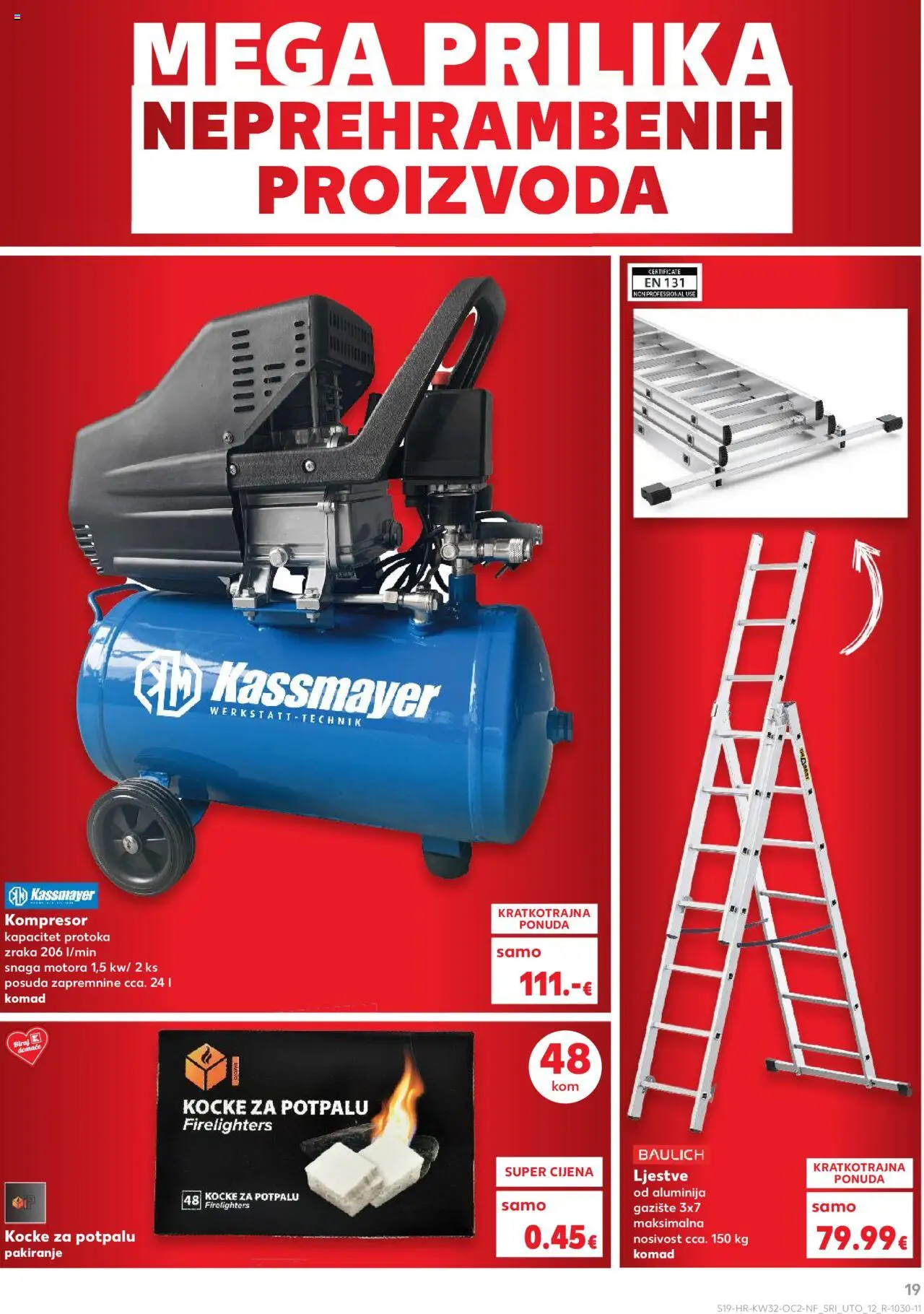 Kaufland katalog | vrijedi od 06.08.2025 | Stranica: 19 | Proizvodi: Kocke za potpalu, Ljestve, Kompresor