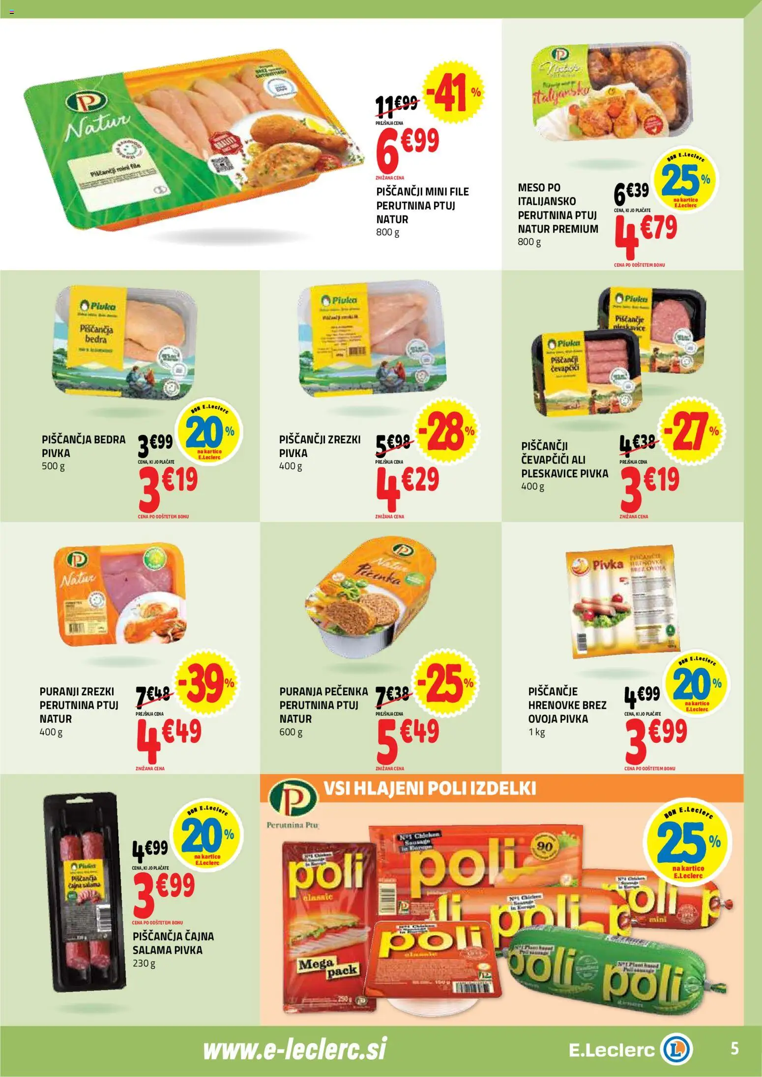 Novi E.leclerc katalog ponudbe – veljaven od 18.02.2026 | Stran: 5 | Izdelki: Hrenovke, Pleskavice, Zrezki, Salama