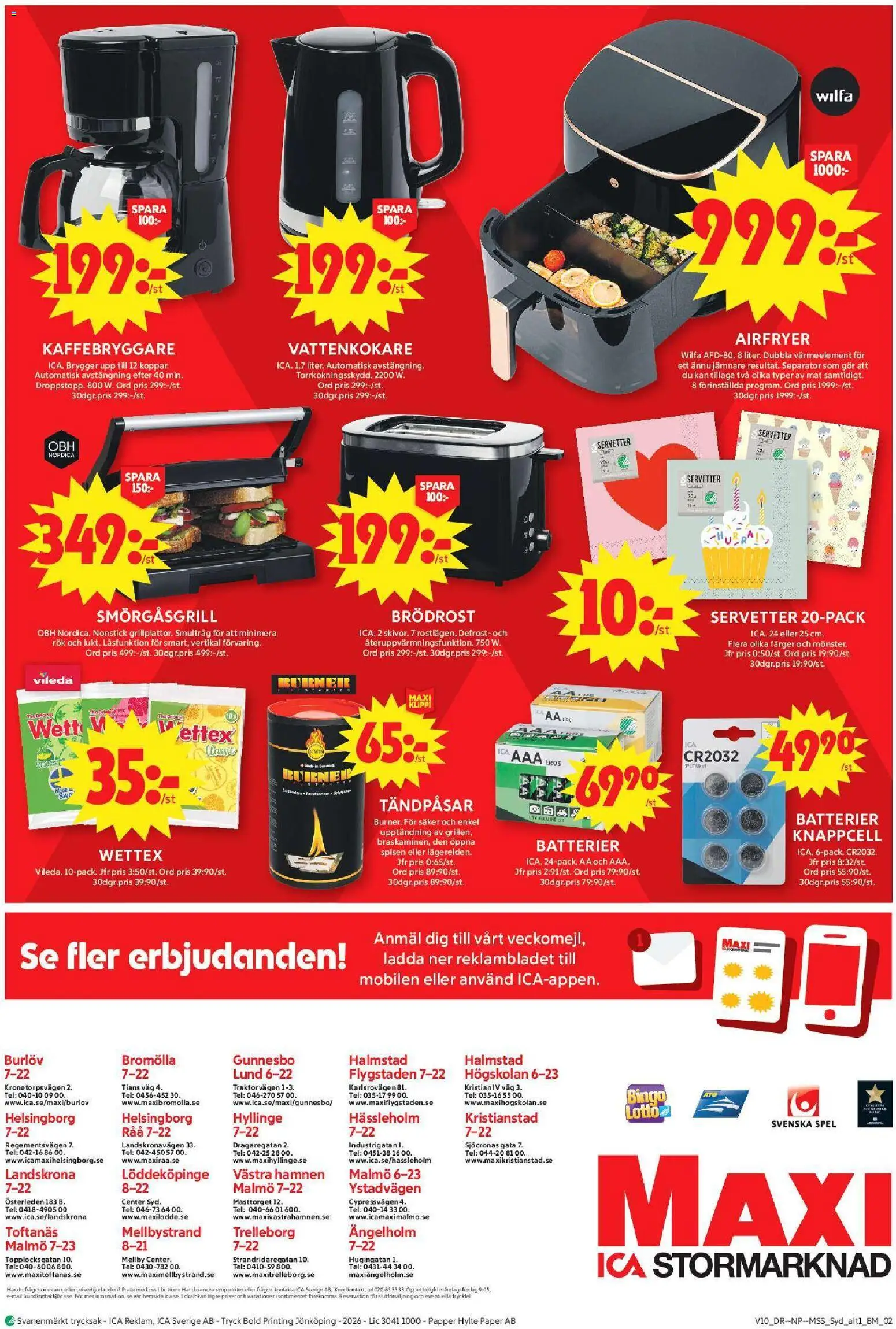 ICA Maxi reklamblad aktuell från 02.03.2026 | Sida: 10 | Produkter: Grill, Kaffebryggare, Airfryer, Servetter
