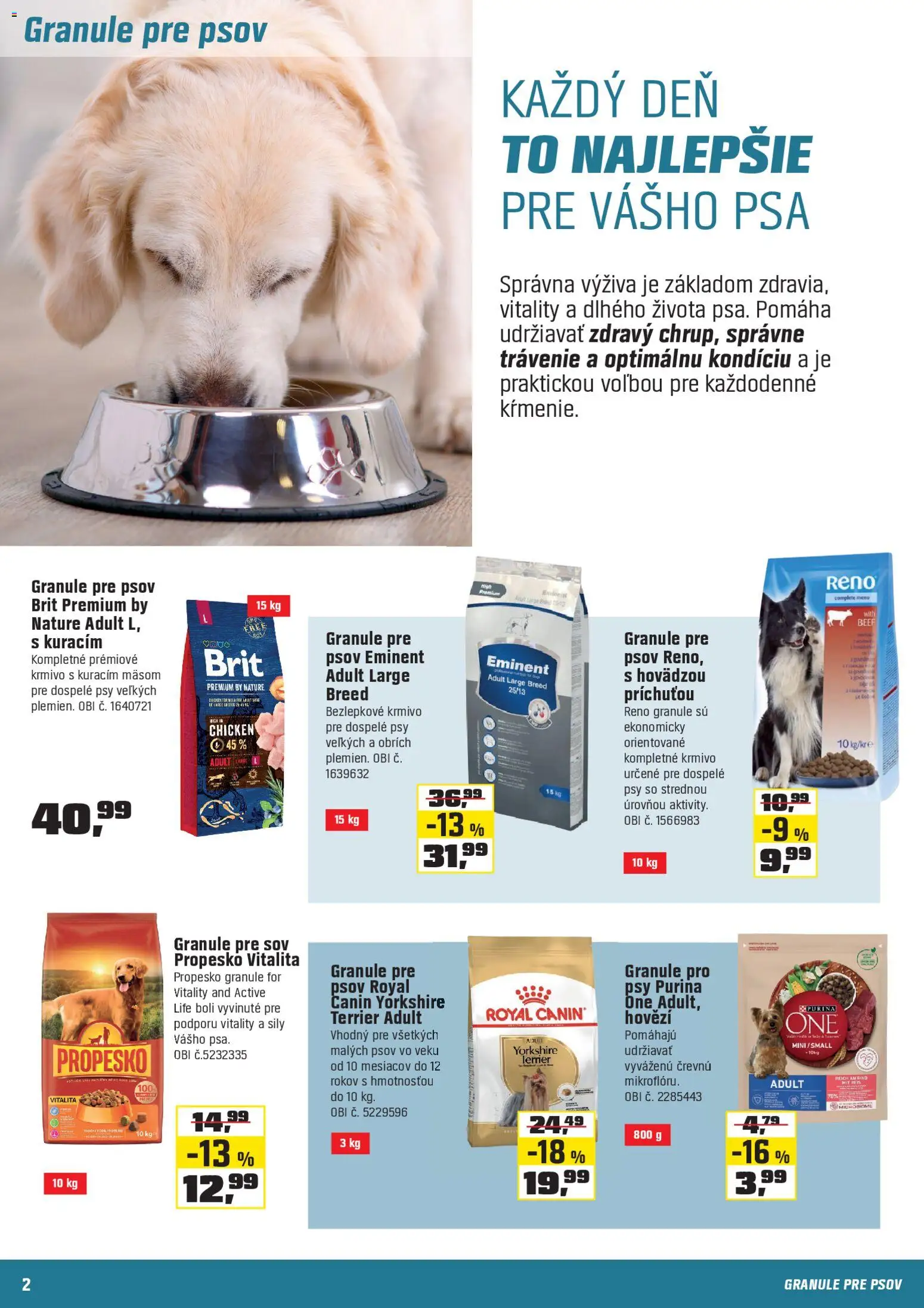 Nové OBI akcie – leták je platný od 18.02.2026 | Strana: 2 | Produkty: Granule pre psov