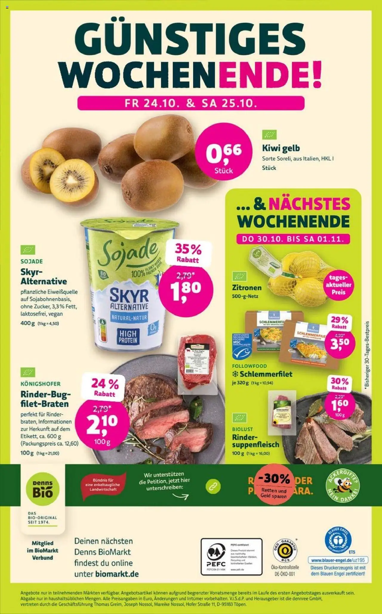 Denns BioMarkt Angebote – gültig ab 22.10.2025 | Seite: 12 | Produkte: Skyr, Suppenfleisch, Kiwi, Zitronen