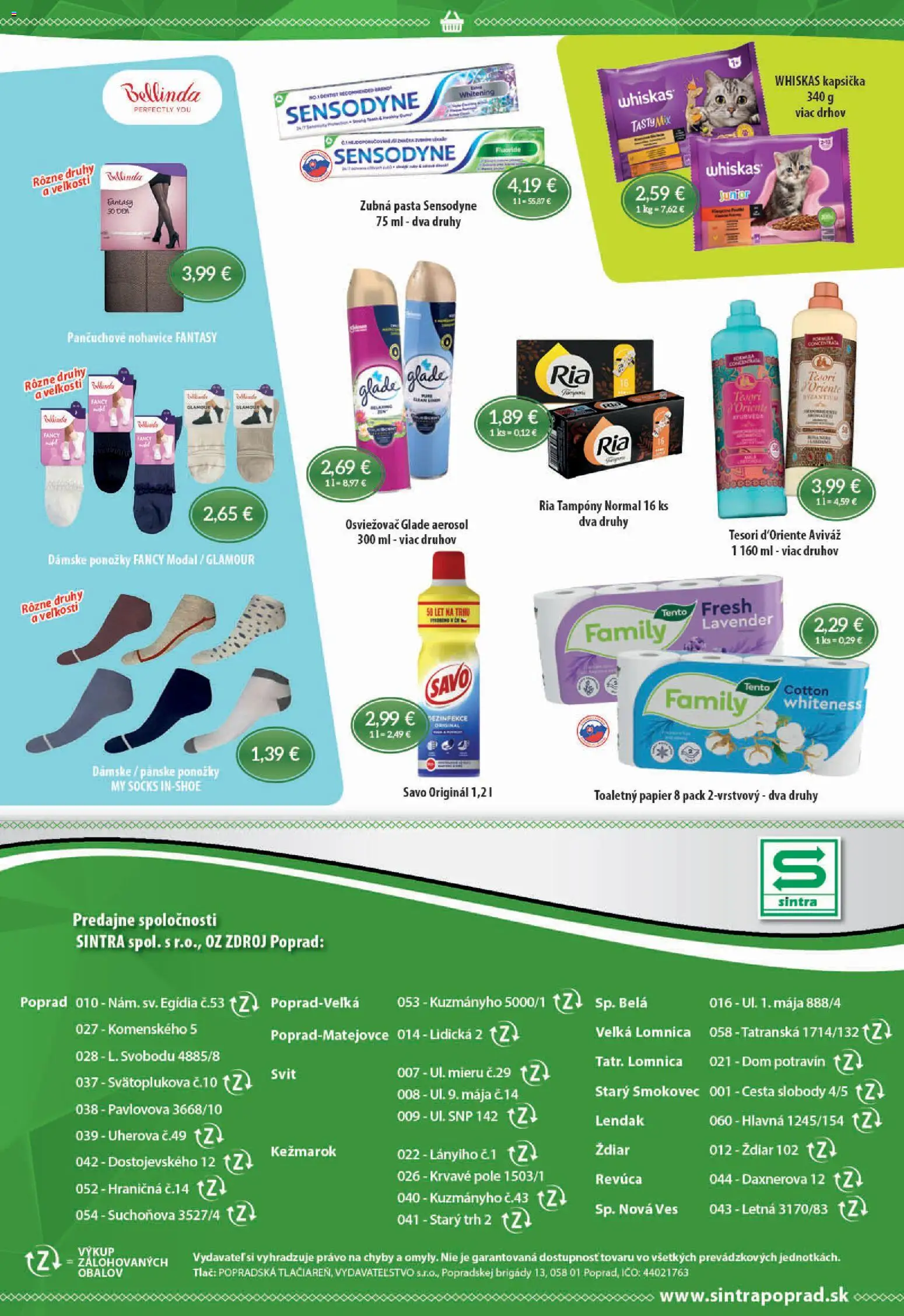 Nové Sintra akcie – leták je platný od 19.03.2026 | Strana: 10 | Produkty: Toaletný papier, Zubná pasta, Whiskas, Nohavice