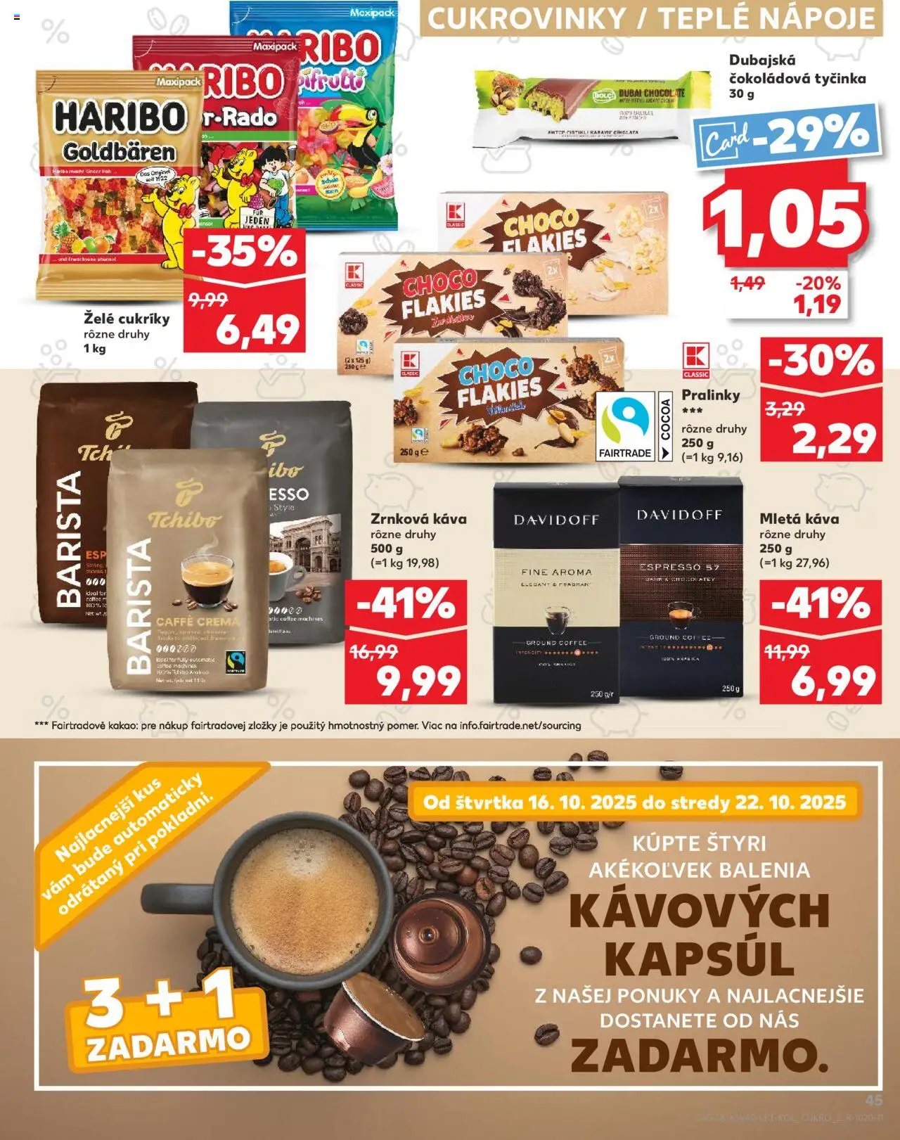 Nové Kaufland akcie – leták je platný od 16.10.2025 | Strana: 45 | Produkty: Káva, Barista, Cukríky, Kakao