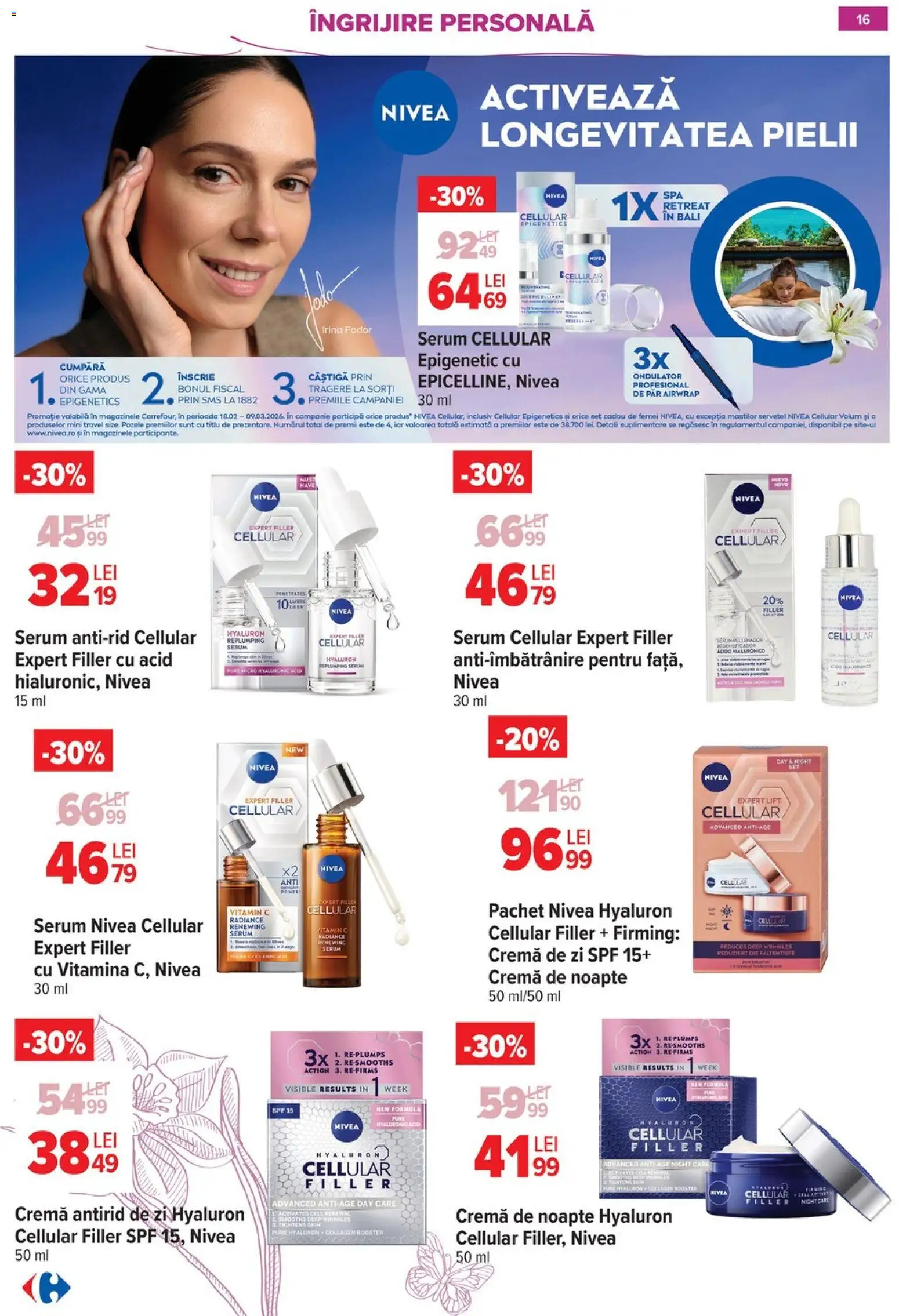 Noul catalog Carrefour – valabil de la 18.02.2026 | Pagină: 16 | Produse: Serum, Cremă de noapte, Ondulator, Cremă