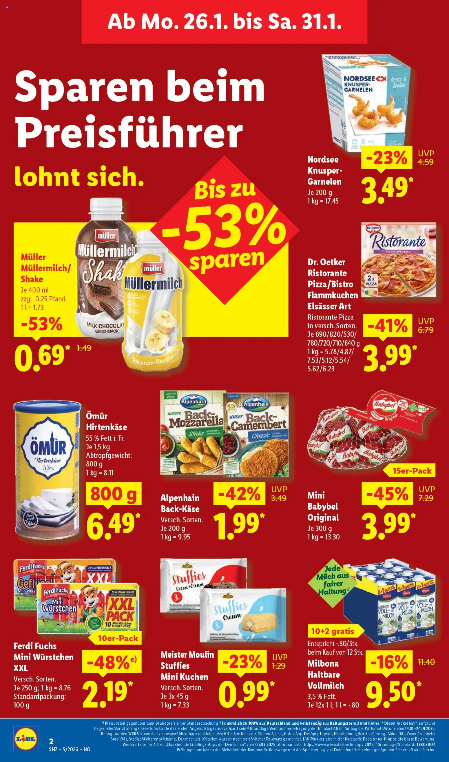 Lidl Prospekt Holzminden – gültig ab 26.01.2026 | Seite: 2 | Produkte: Milch, Mozzarella, Babybel, Kuchen