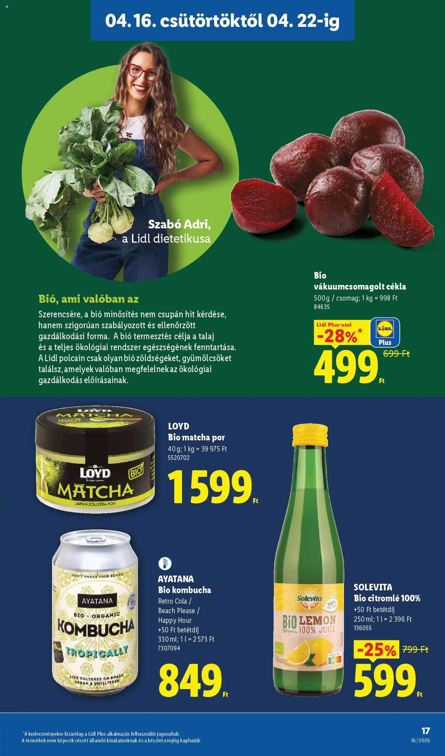 Lidl akciós ujság - amely érvényes a következő dátumtól: 16.04.2026 | Oldal: 17 | Termékek: Cékla, Cola, Vegán