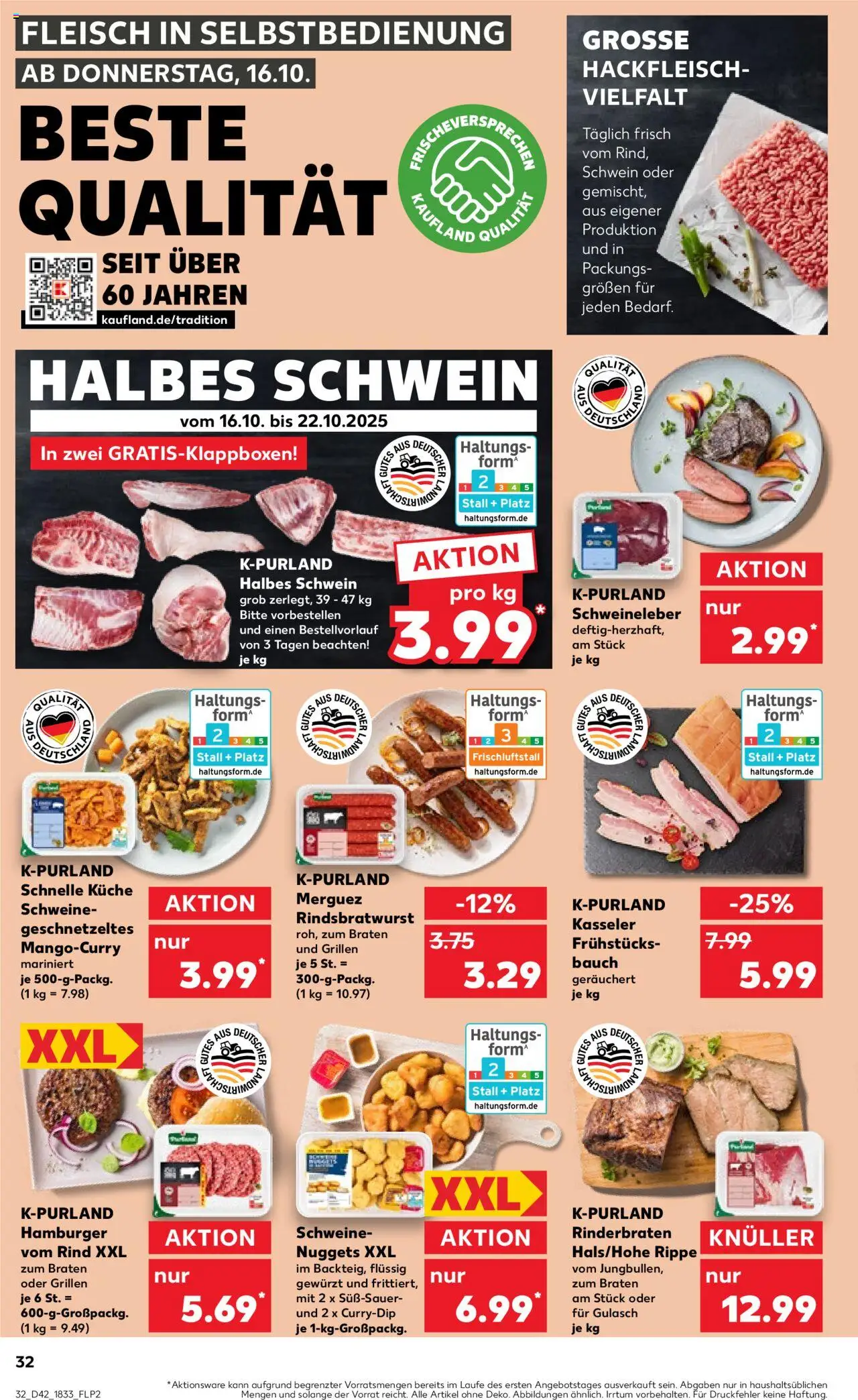Kaufland prospekt Bremen	 – gültig ab 16.10.2025 | Seite: 32 | Produkte: Rinderbraten, Gulasch, Fleisch, Hackfleisch