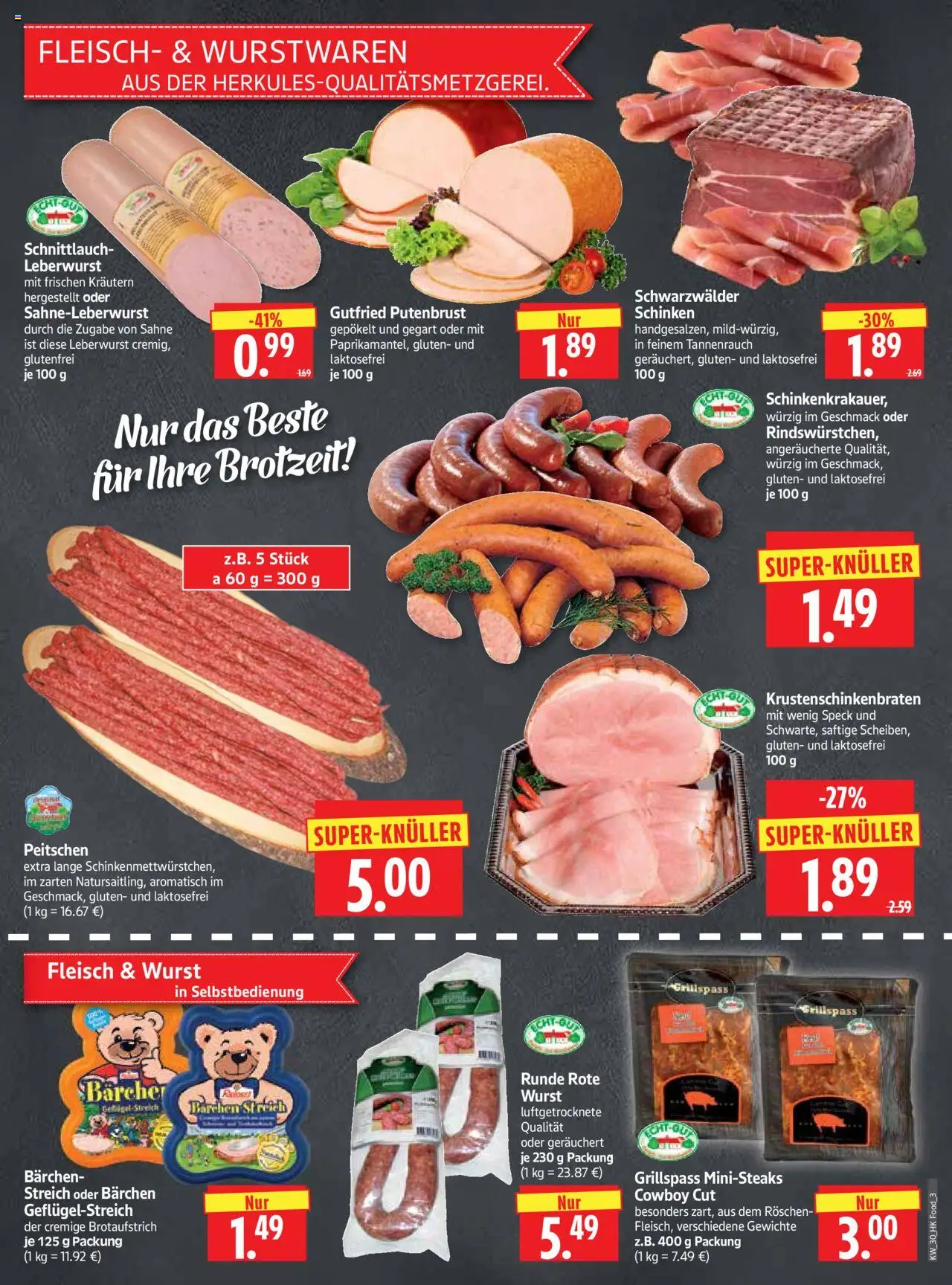 HERKULES Prospekt 	 - gültig ab dem 21.07.2025 | Seite: 3 | Produkte: Wurst, Schinken, Sahne, Fleisch