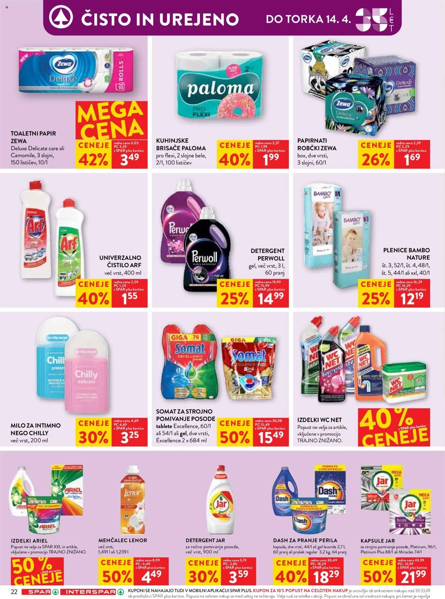 Novi Spar katalog ponudbe – veljaven od 08.04.2026 | Stran: 26 | Izdelki: Plenice, Mehčalec, Robčki, Milo