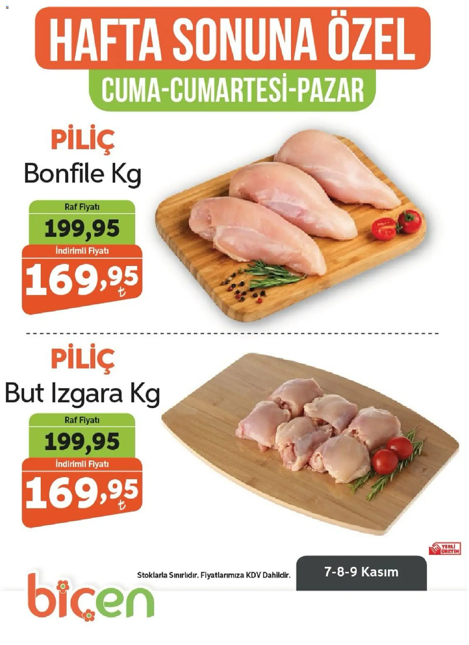 Biçen Market  Hafta Sonuna Özel - Piliç Ürünleri  - 07.11.2025 tarihinden itibaren geçerlidir | Sayfa: 2 | Ürünler: Raf, Piliç, Piliç bonfile, Izgara