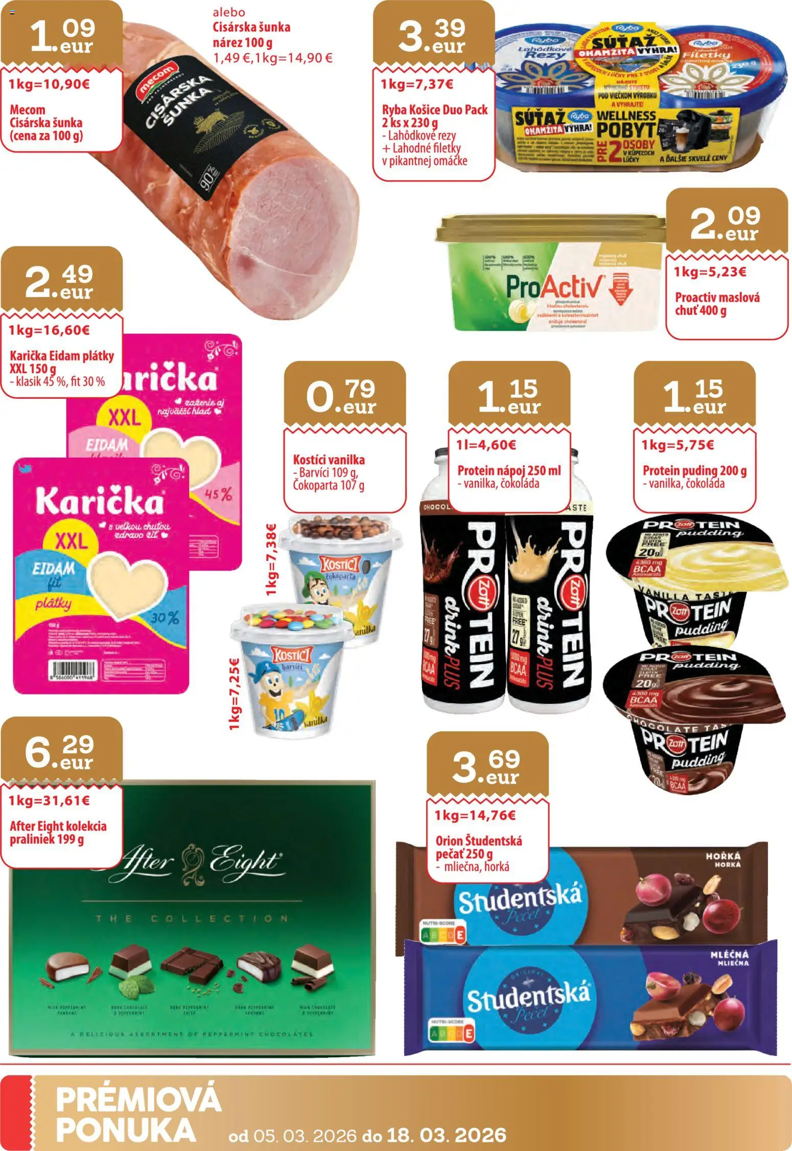 Nové CBA Komfos akcie – leták je platný od 05.03.2026 | Strana: 30 | Produkty: Eidam, Protein, Puding, Ryba