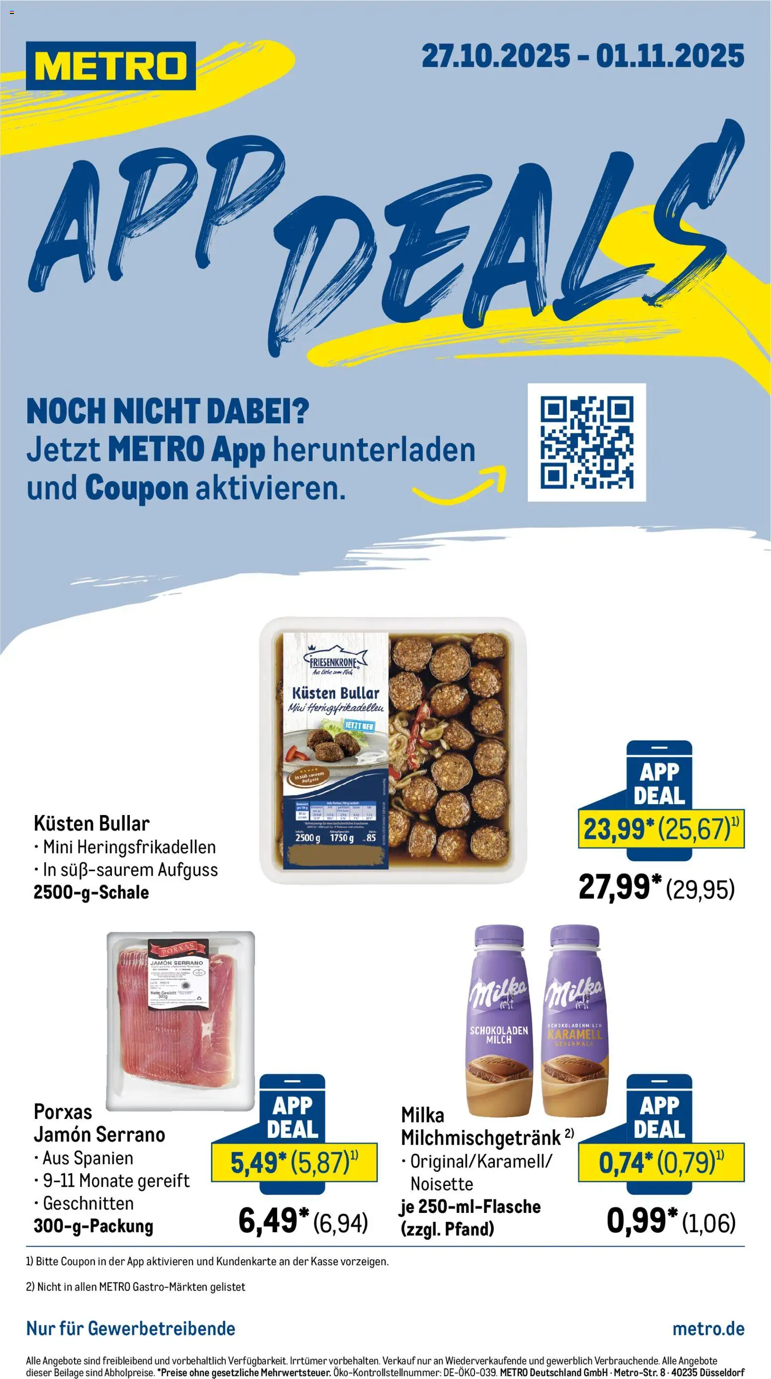 Metro App Deals – gültig ab 27.10.2025 | Seite: 1 | Produkte: Gewicht, Milch, Milka, Fisch