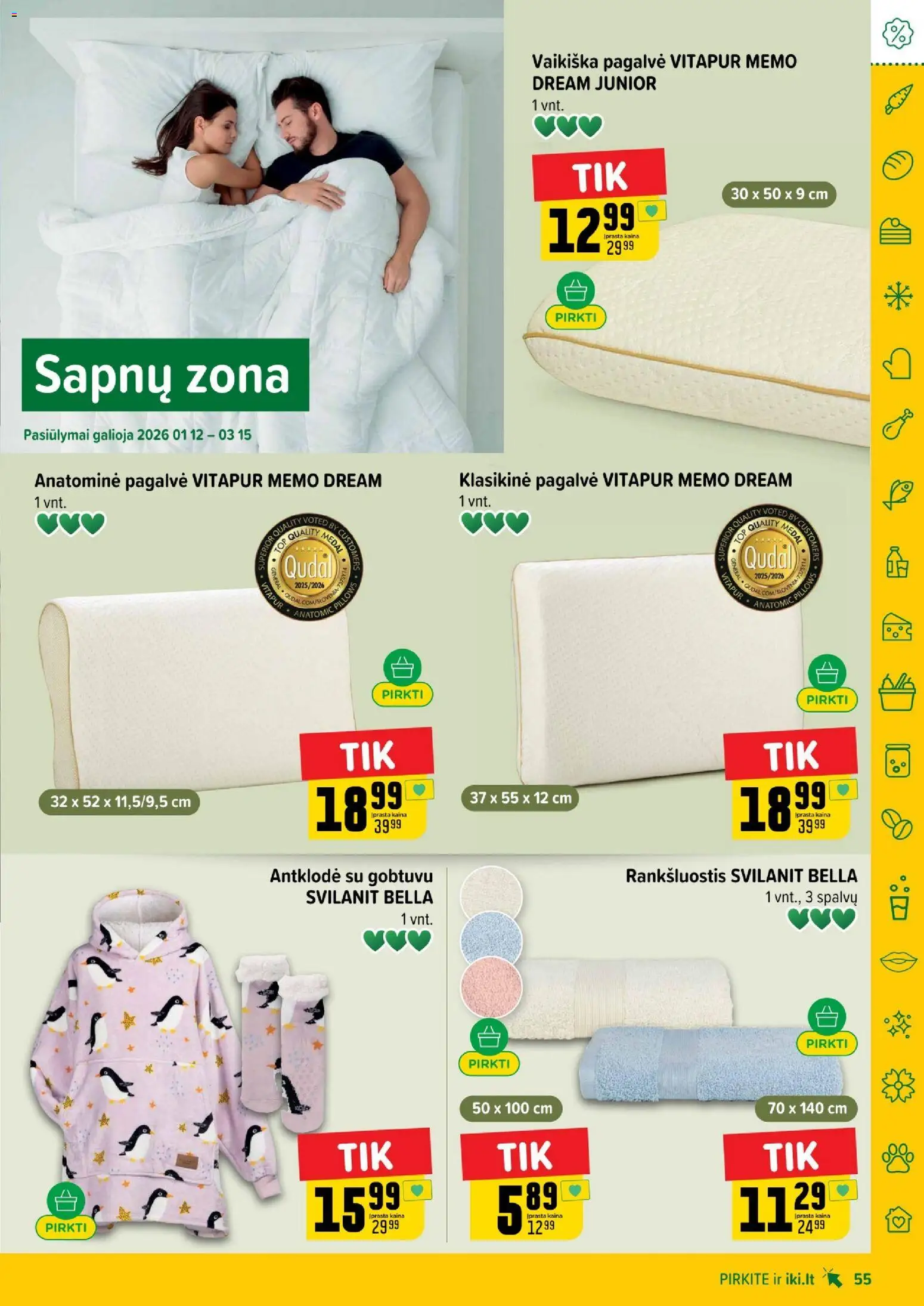 IKI akcijos nuo 12.01.2026 | Puslapis: 55 | Prekių: Rankšluostis, Pagalvė, Antklodė