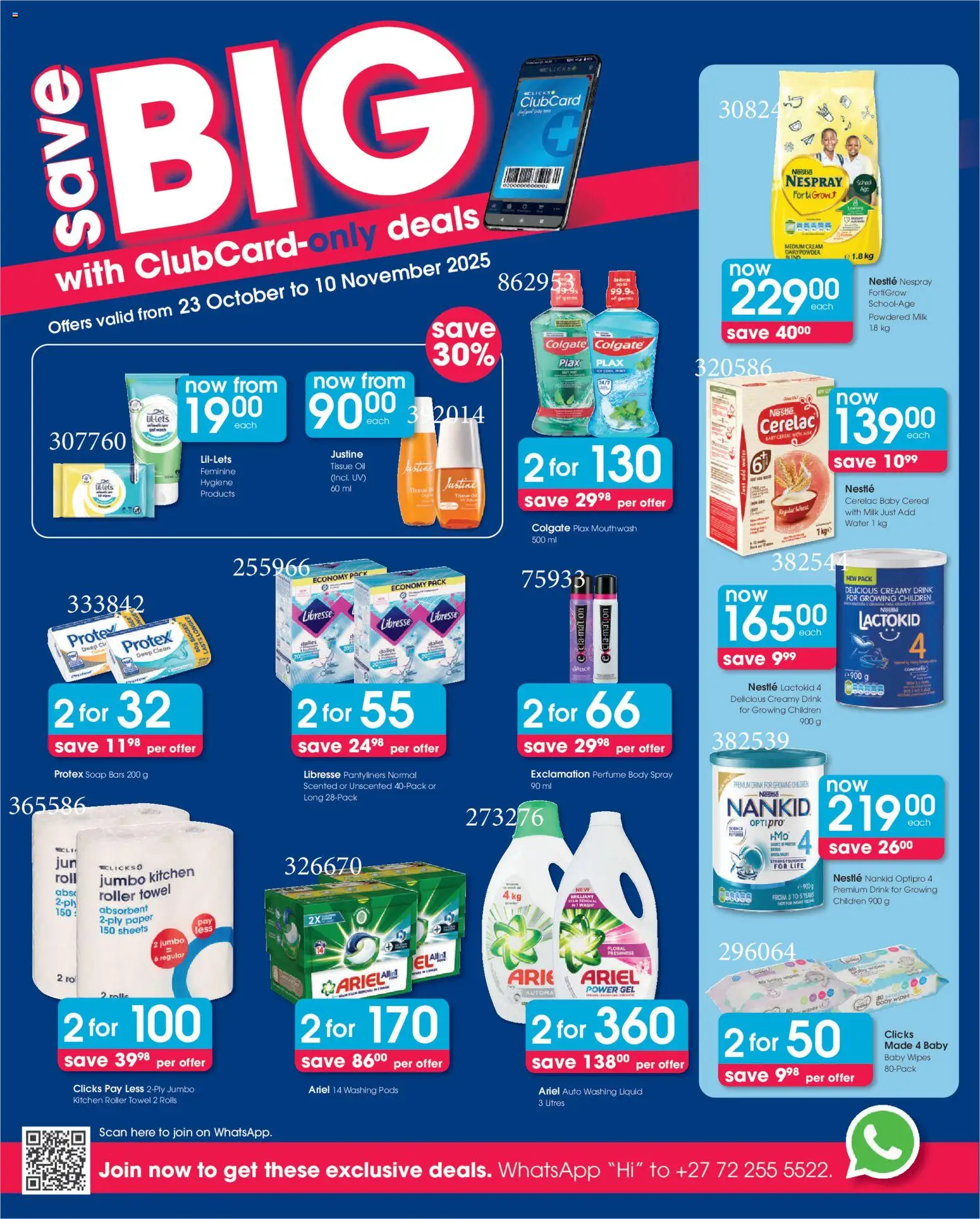 New Clicks catalogue – valid from 23.10.2025 | Page: 8 | Products: Oil, Soap, Mouthwash, Roller towel